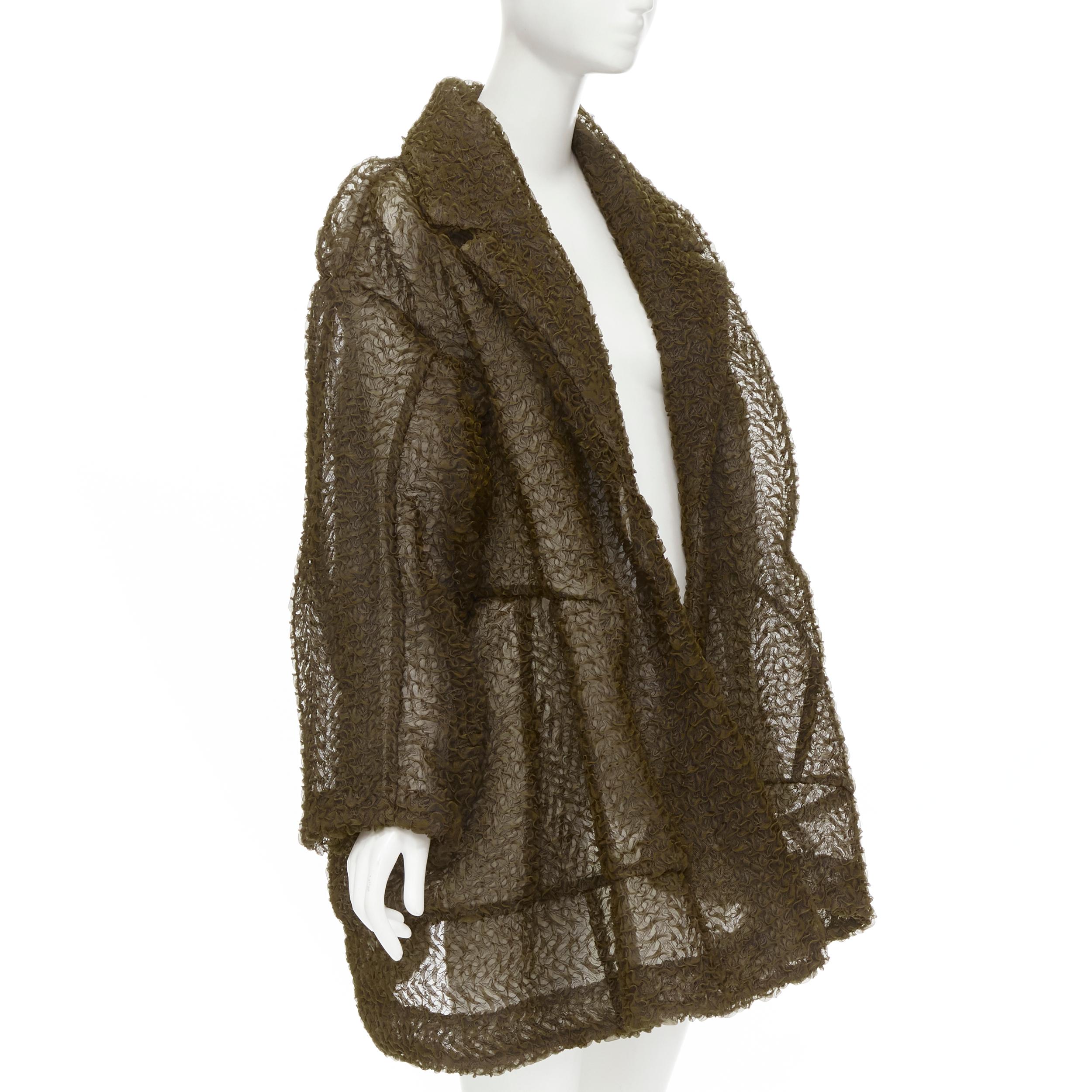 Black COMME DES GARCONS 1997 Runway Lumps and Bumps brown organza tulle cocoon coat S
