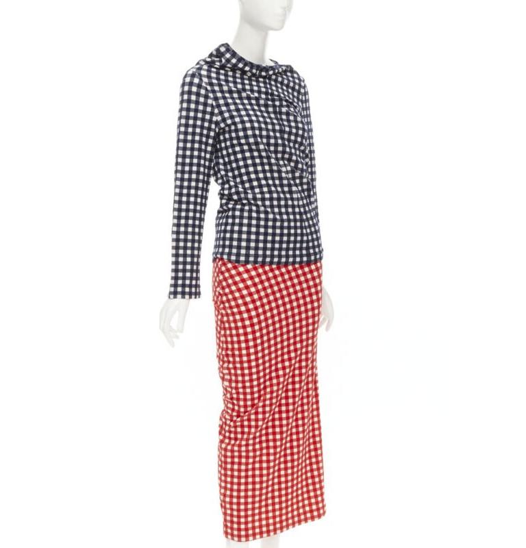 COMME DES GARCONS 1997 Vintage Lumps and Bumps gingham checked blue red set
Reference: CRTI/A00722
Brand: Comme Des Garcons
Designer: Rei Kawakubo
Collection: 1997 Lump And Bumps
Material: Viscose
Color: Red, Blue
Pattern: Checkered
Extra Details: