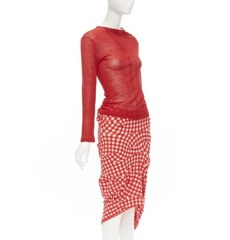 Red COMME DES GARCONS 1997 Vintage Lumps and Bumps red sheer top irregular skirt S