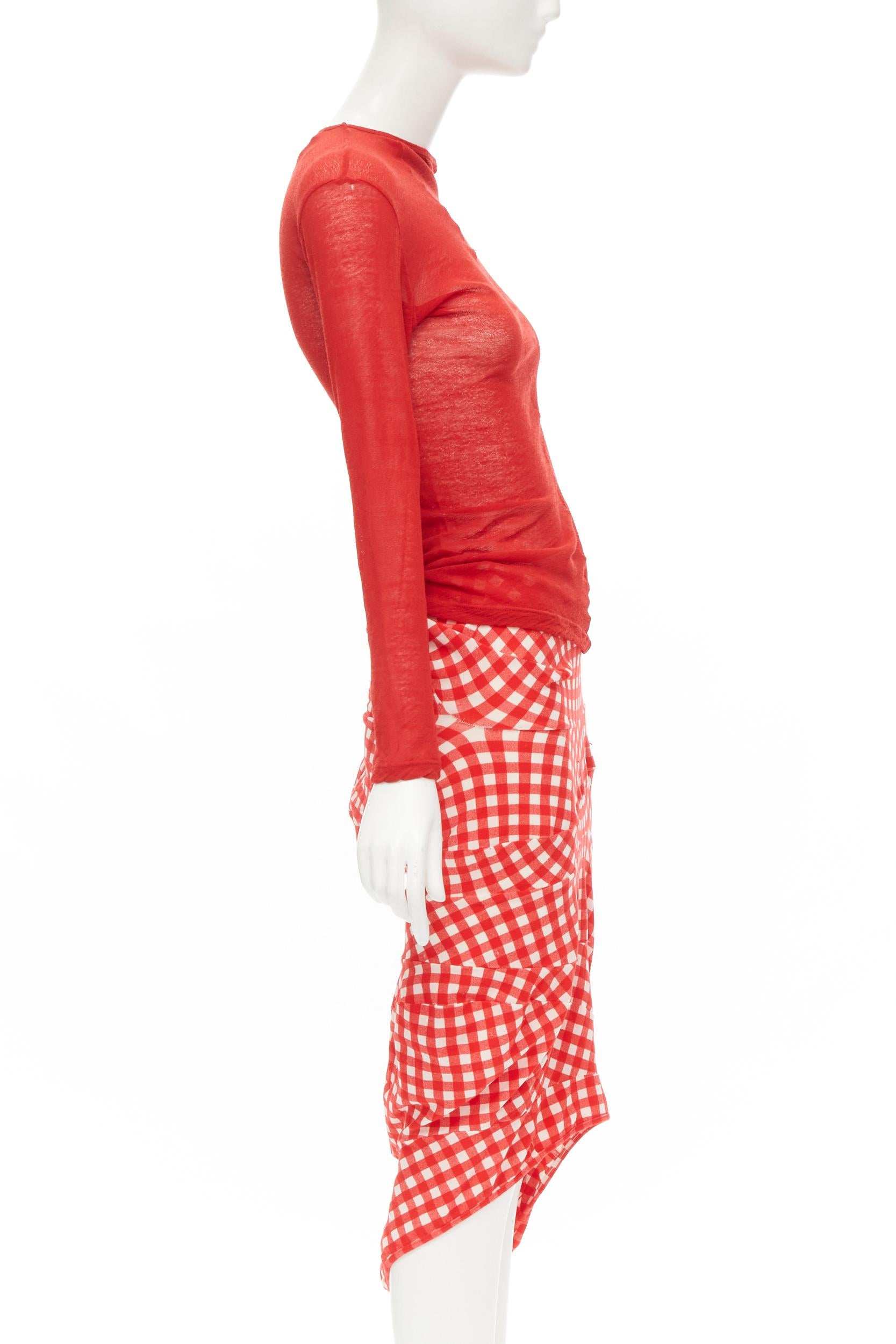 COMME DES GARCONS 1997 Vintage Lumps and Bumps red sheer top irregular skirt S In Excellent Condition In Hong Kong, NT