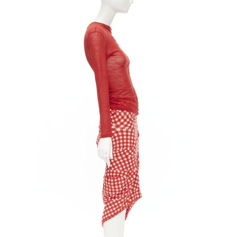 COMME DES GARCONS 1997 Vintage Lumps and Bumps red sheer top irregular skirt S In Excellent Condition In Hong Kong, NT