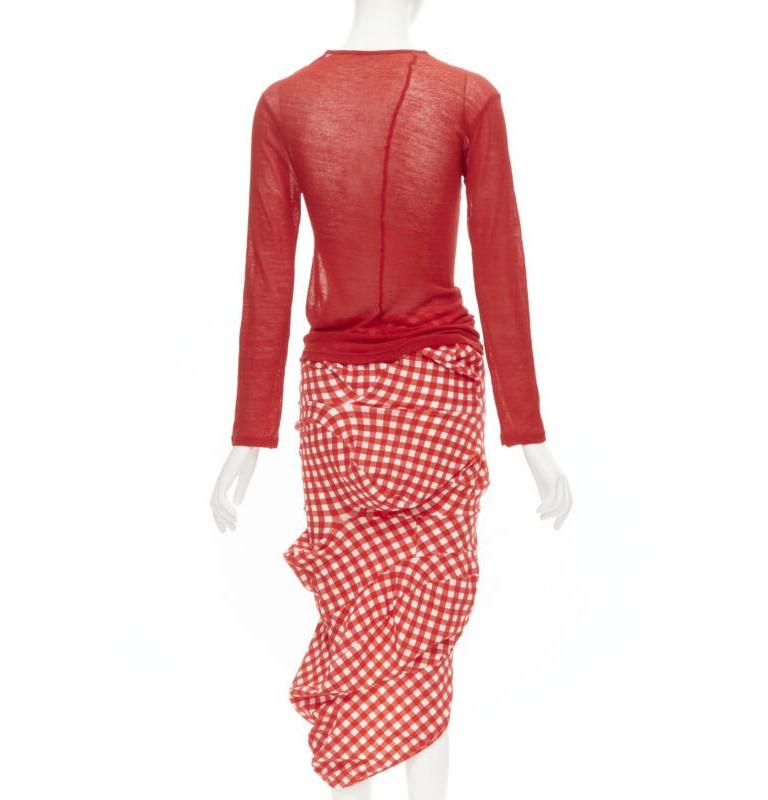 Women's COMME DES GARCONS 1997 Vintage Lumps and Bumps red sheer top irregular skirt S