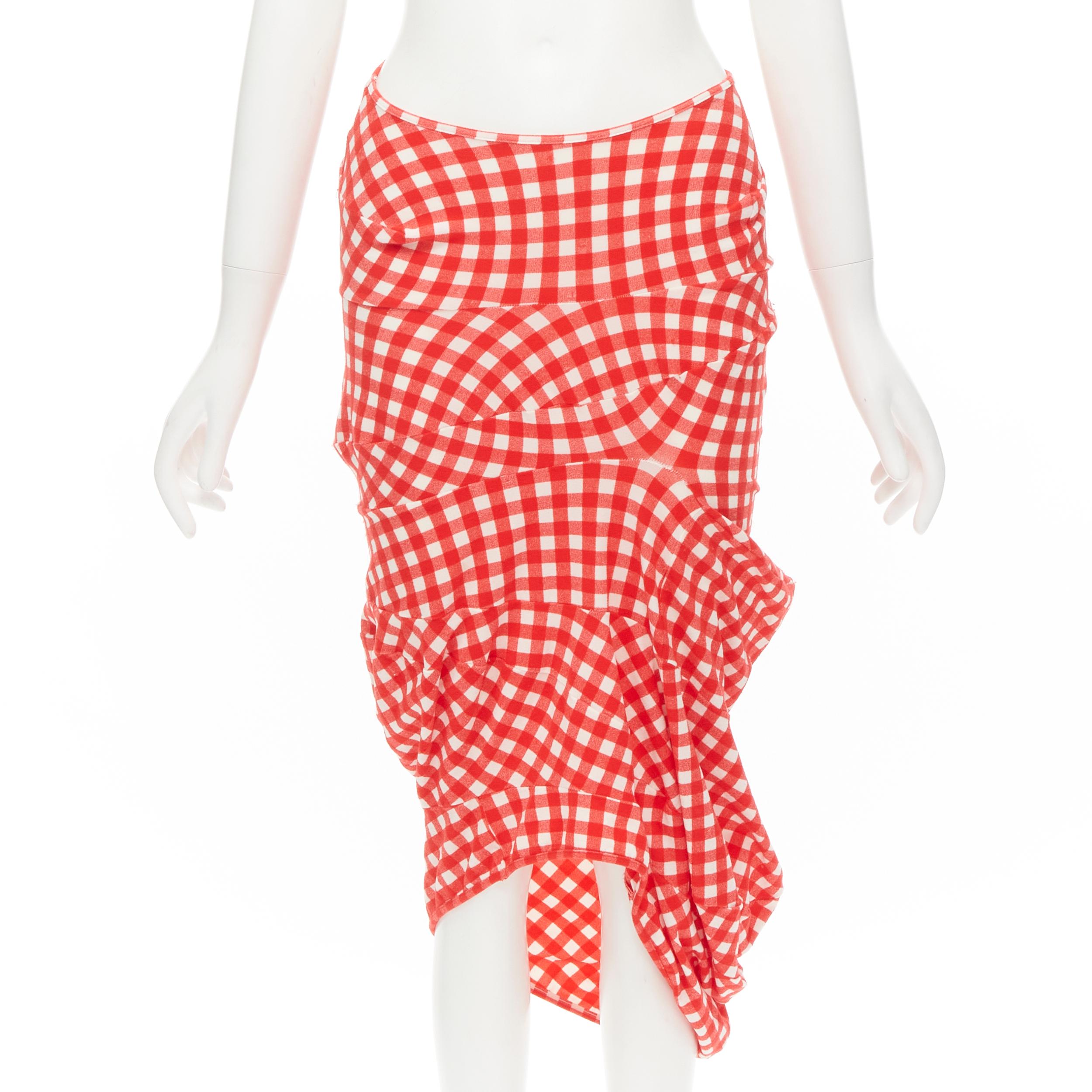 COMME DES GARCONS 1997 Vintage Lumps and Bumps red sheer top irregular skirt S For Sale 1