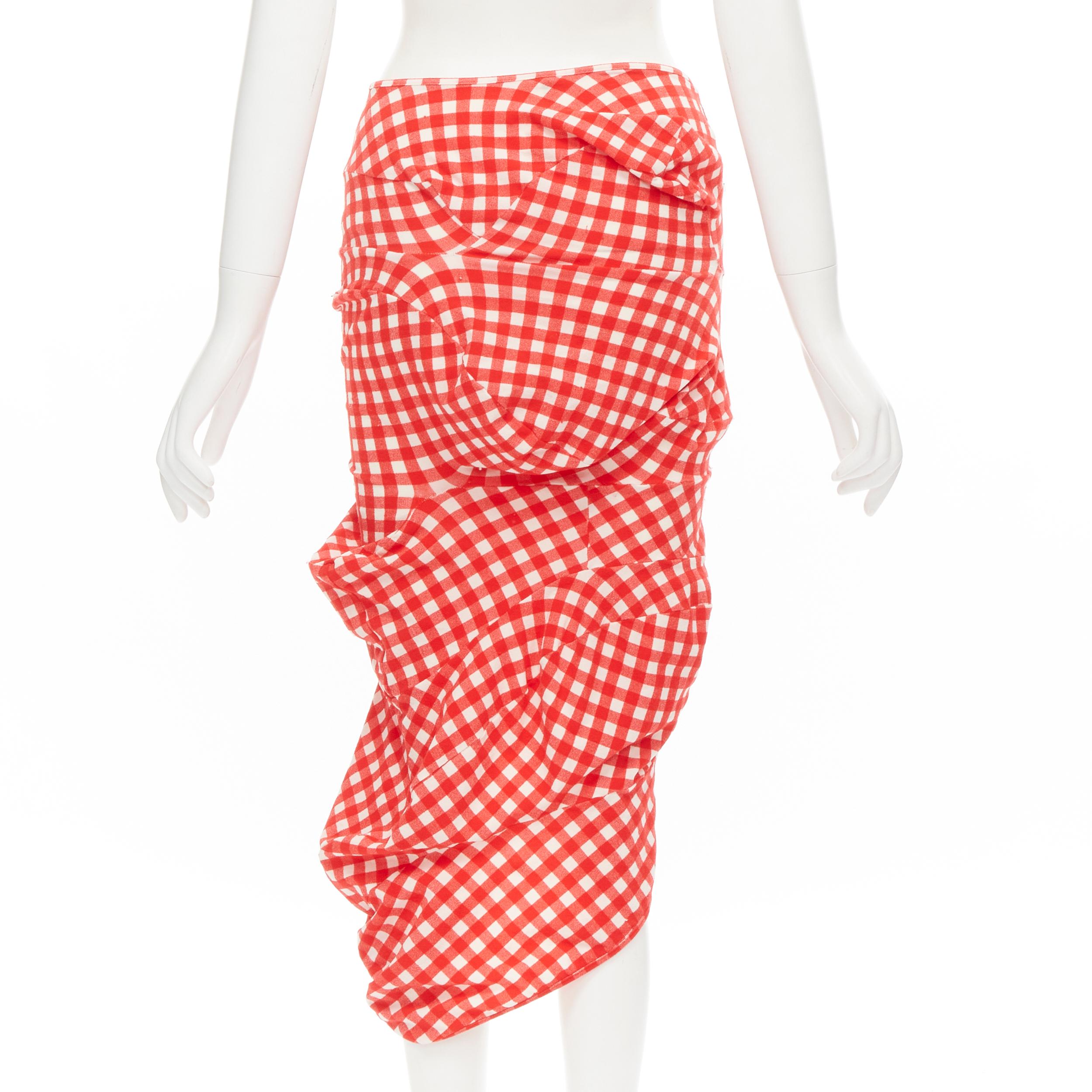 COMME DES GARCONS 1997 Vintage Lumps and Bumps red sheer top irregular skirt S For Sale 3