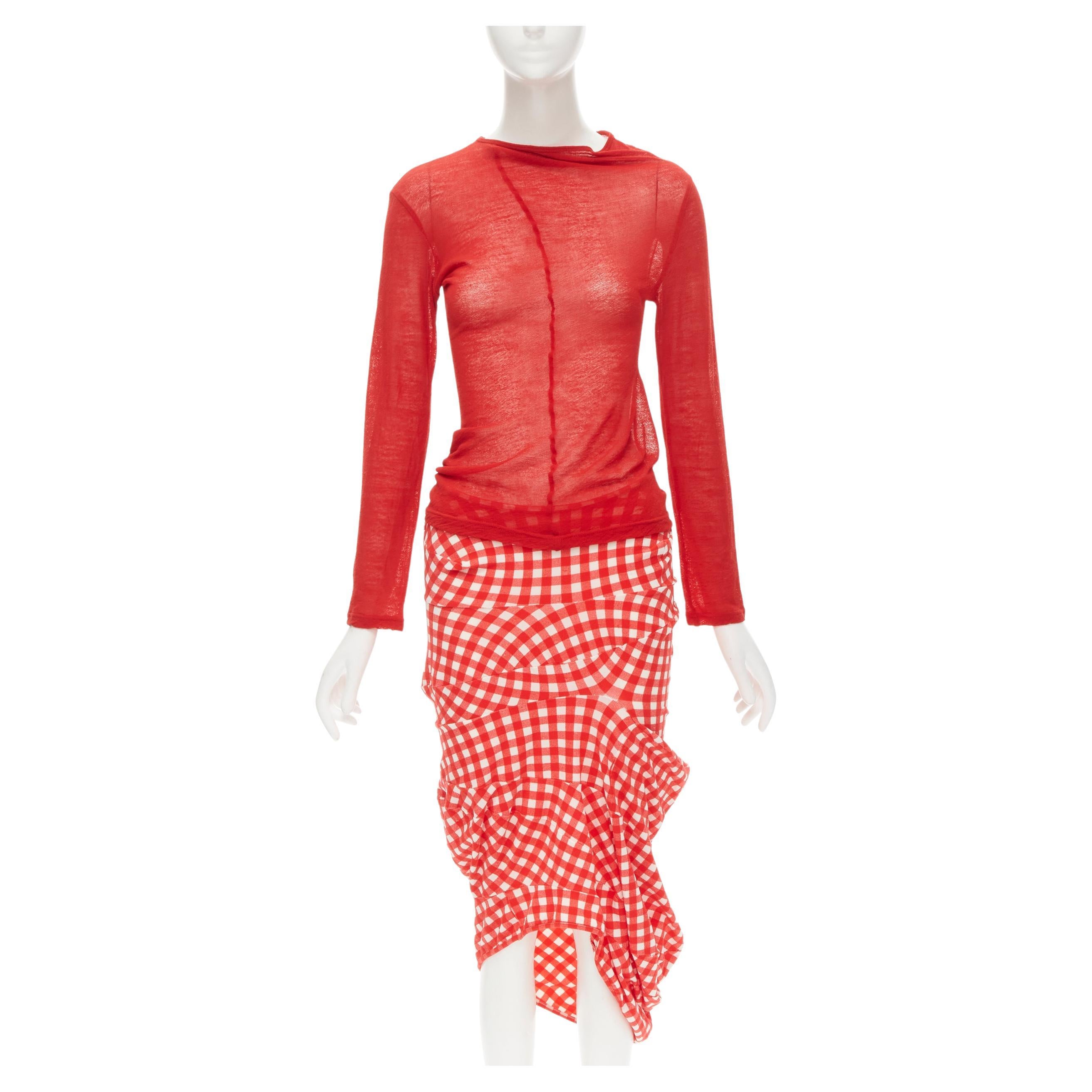 COMME DES GARCONS 1997 Vintage Lumps and Bumps red sheer top irregular skirt S For Sale