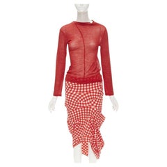 COMME DES GARCONS 1997 Vintage Lumps and Bumps red sheer top irregular skirt S