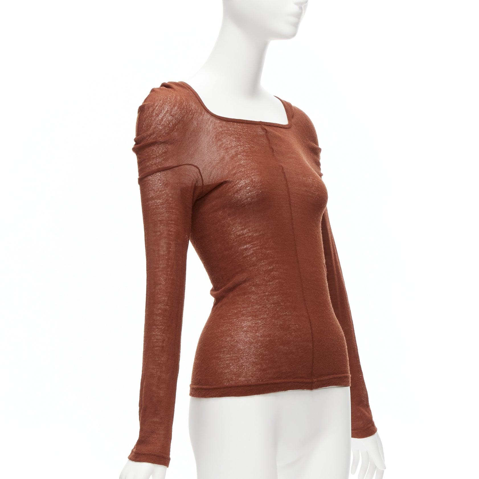COMME DES GARCONS 1997 Vintage Lumps Bumps brown wool sheer square neck top In Good Condition For Sale In Hong Kong, NT