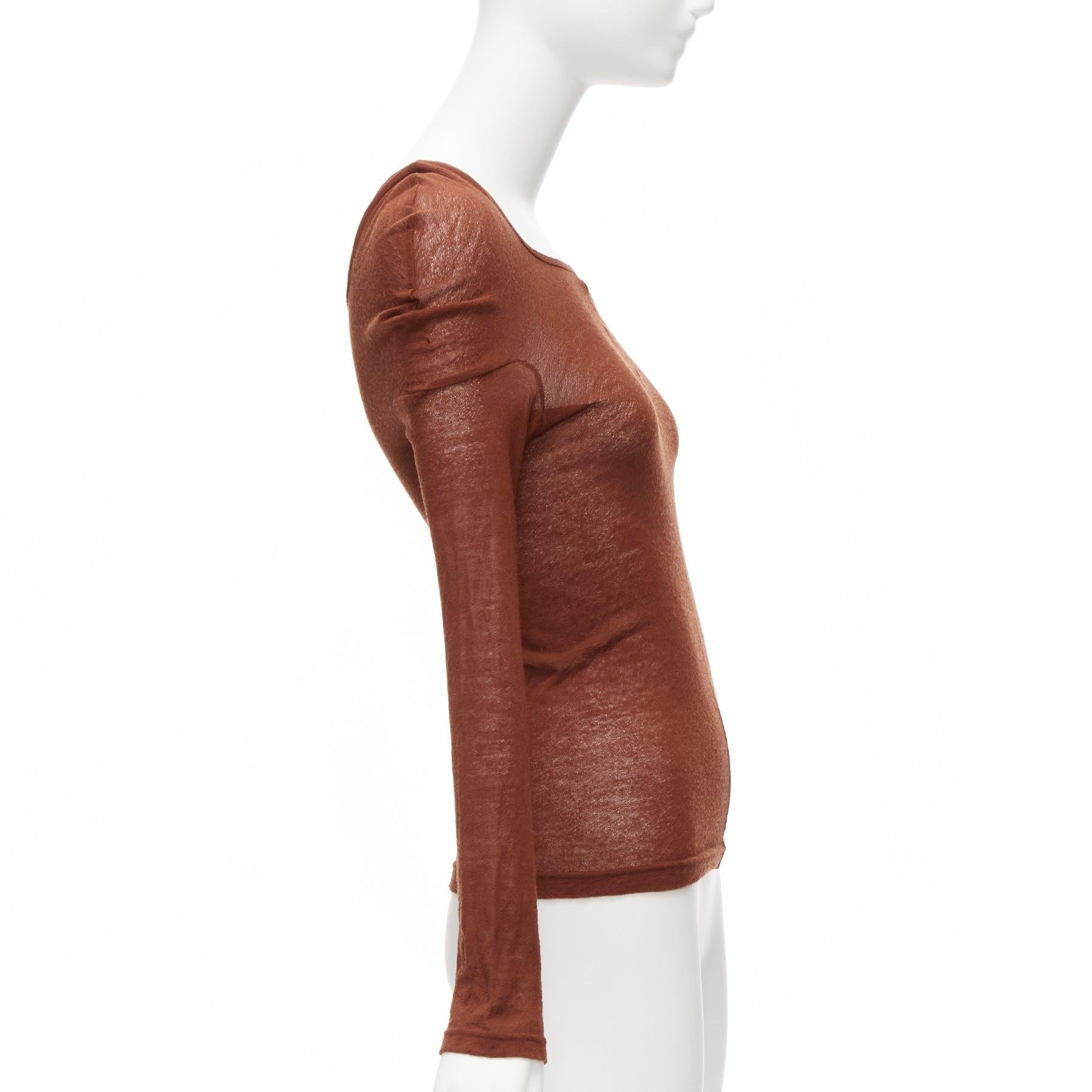 Women's COMME DES GARCONS 1997 Vintage Lumps Bumps brown wool sheer square neck top