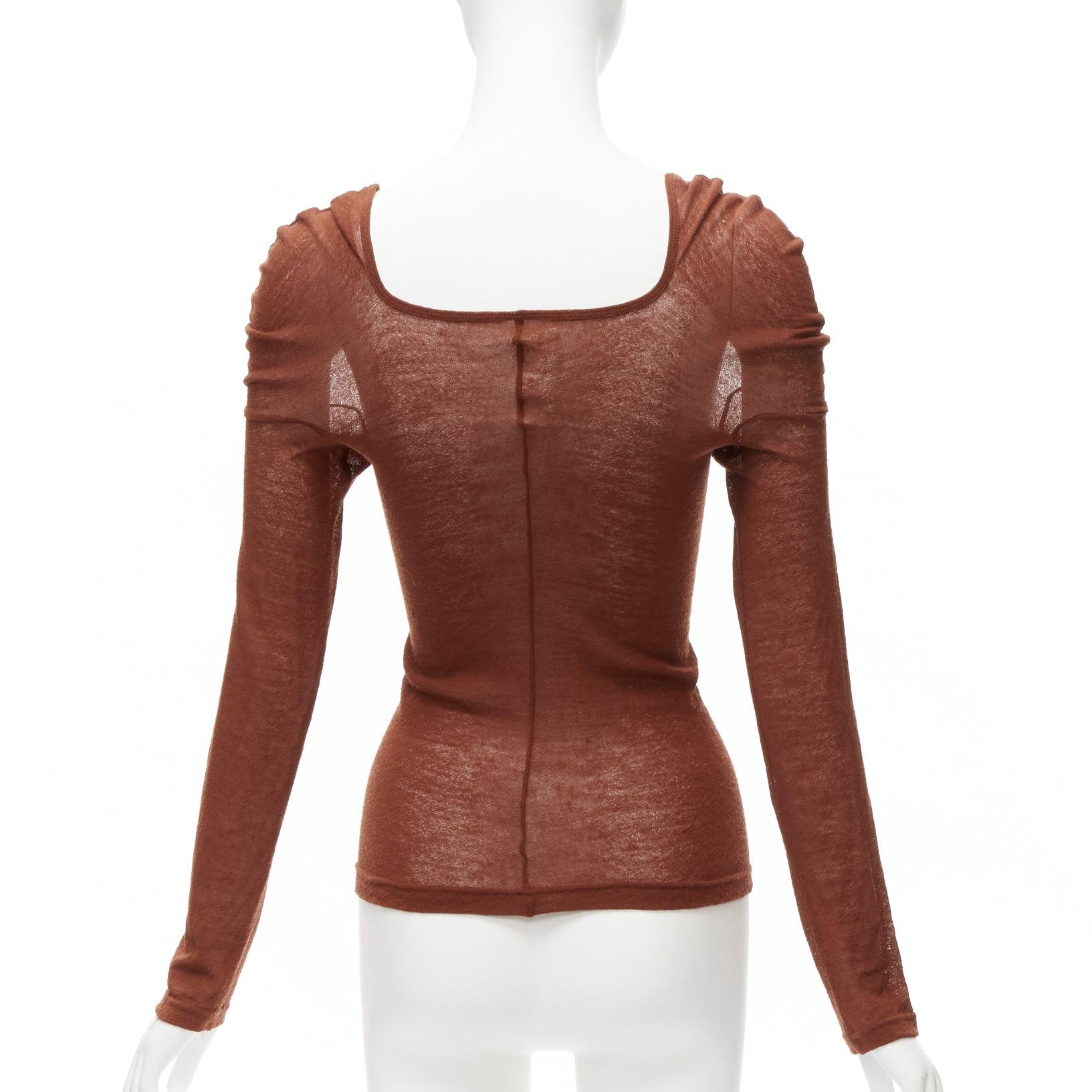 COMME DES GARCONS 1997 Vintage Lumps Bumps brown wool sheer square neck top 1