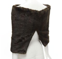 COMME DES GARCONS 1997 Vintage Runway dark brown faux fur slit back shawl scarf