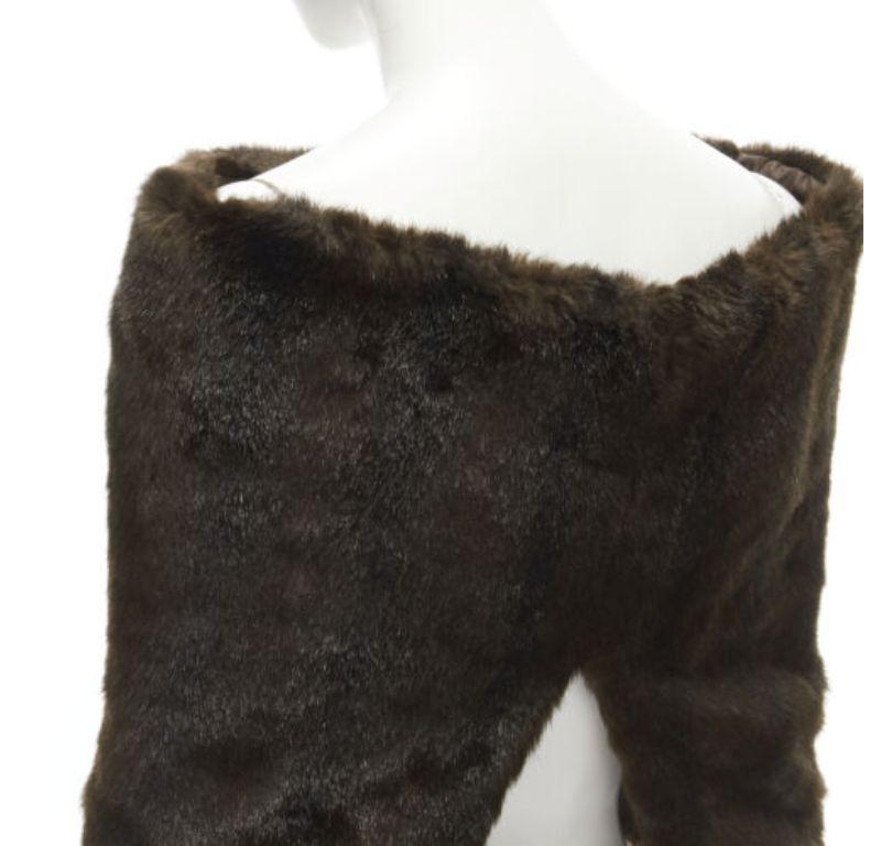 COMME DES GARCONS 1997 Vintage Runway dark brown faux fur slit back shawl scarf 3