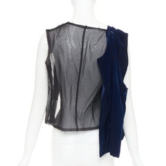 chaleco deconstruido COMME DES GARCONS 1998 Vintage Fusion terciopelo azul marino negro transparente