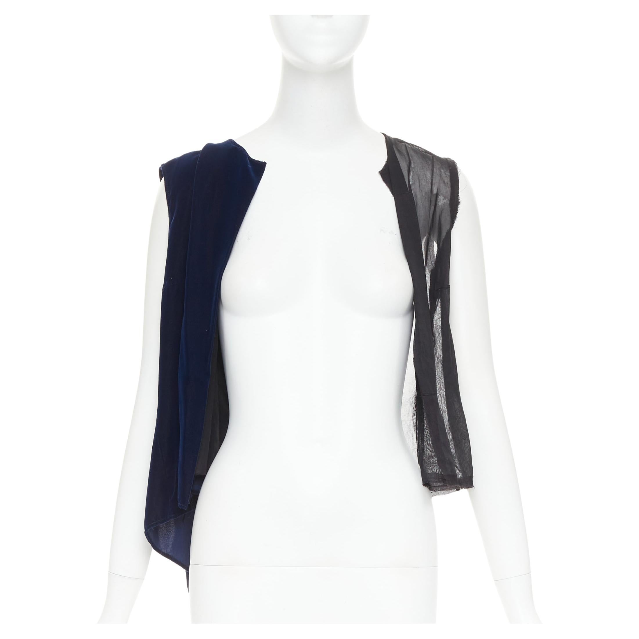 COMME DES GARCONS 1998 Vintage Fusion gilet déconstruit en velours noir marine