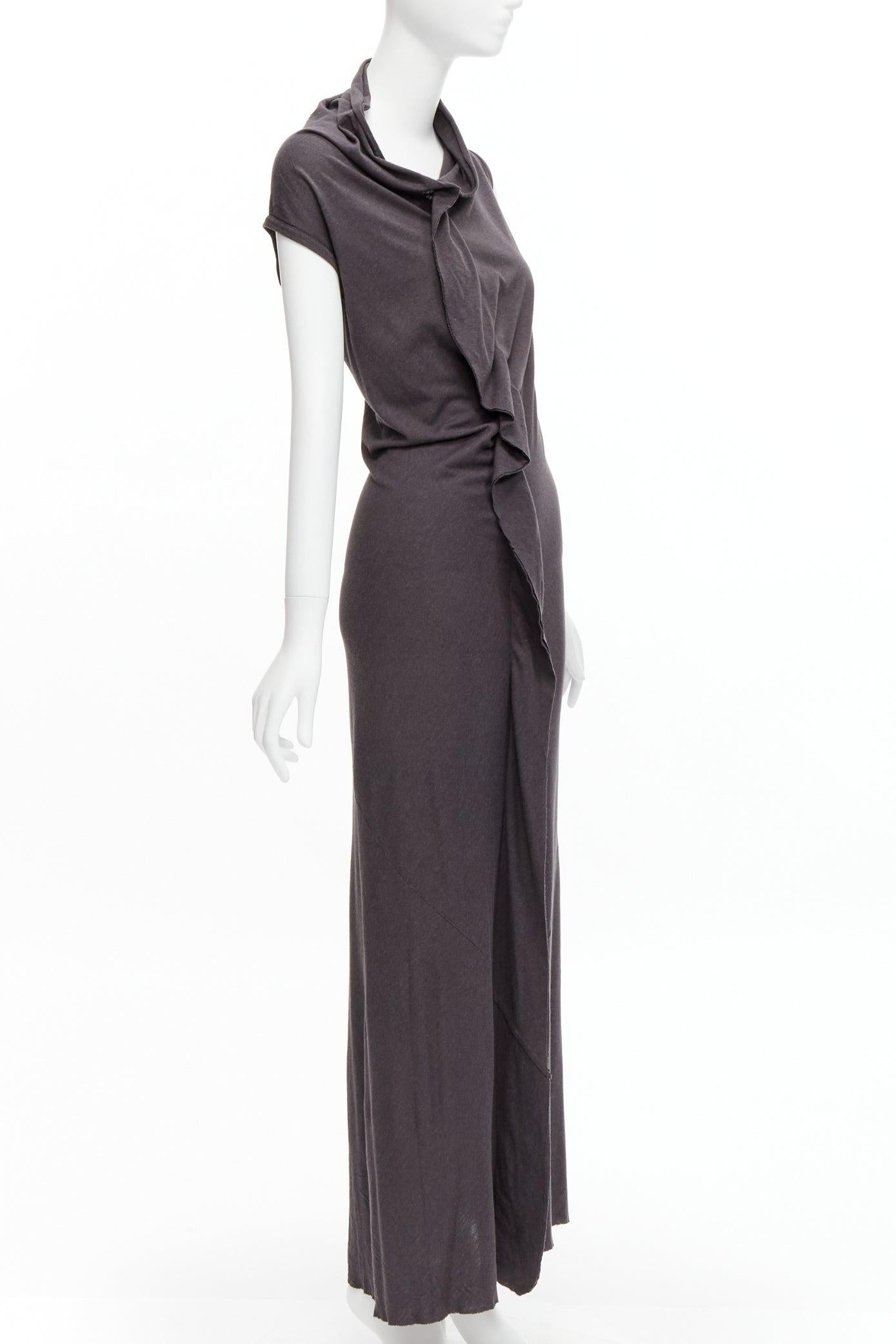 Black COMME DES GARCONS 1998 Vintage grey cowl neck flutter seam 3D cut midi dress S For Sale