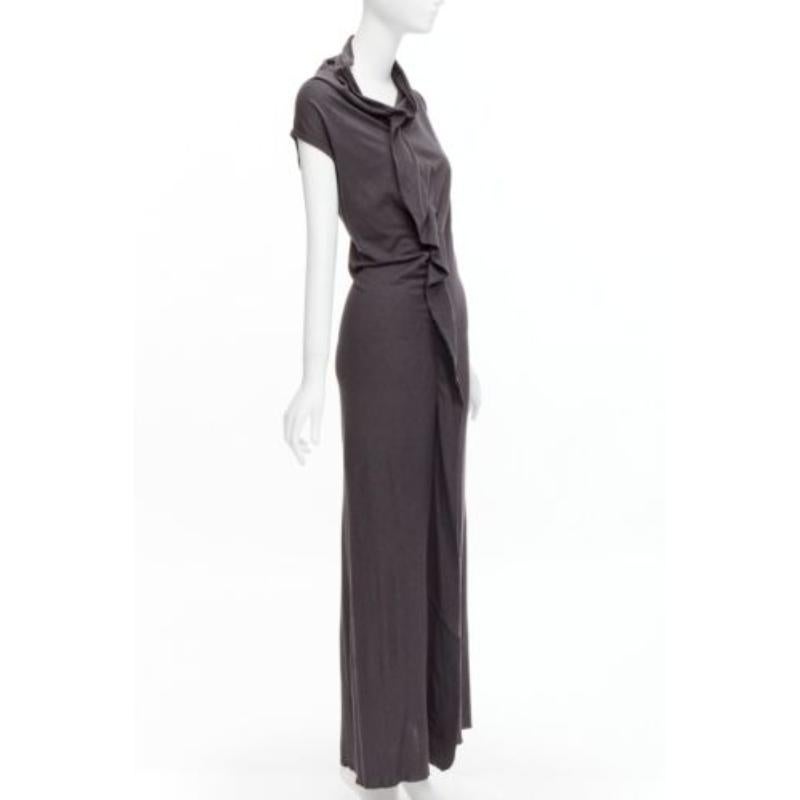 Black COMME DES GARCONS 1998 Vintage grey cowl neck flutter seam 3D cut midi dress S For Sale