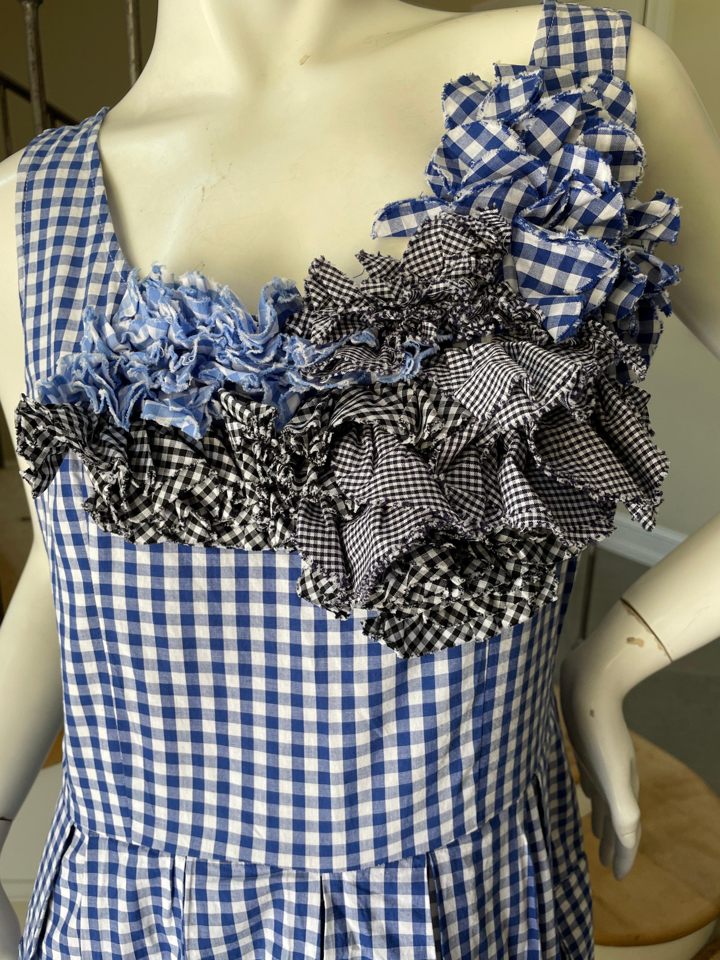 Gray Comme des Garcons 1999 Gingham Cotton Dress with Gingham Floral Rosettes