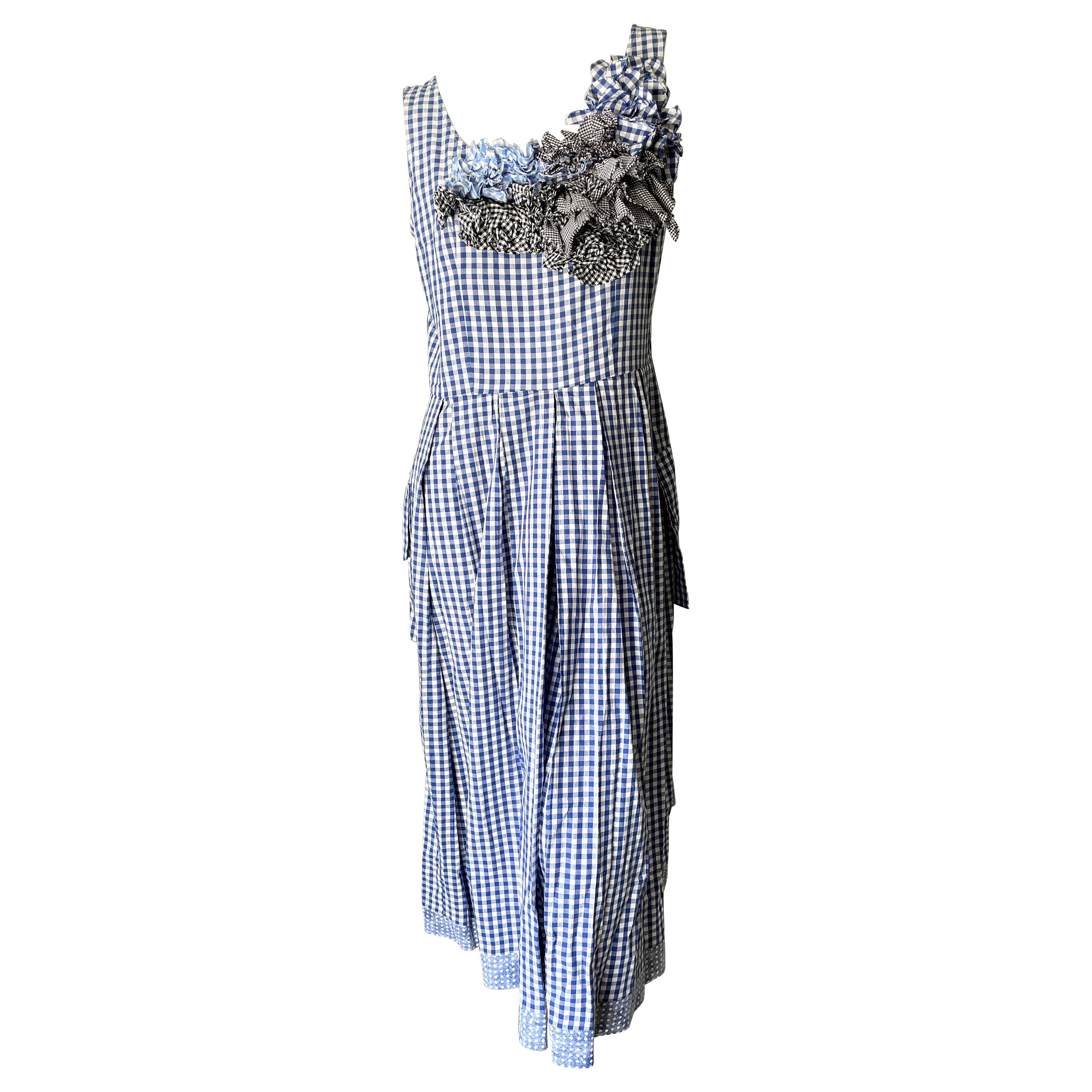 Comme des Garcons 1999 Gingham Cotton Dress with Gingham Floral Rosettes