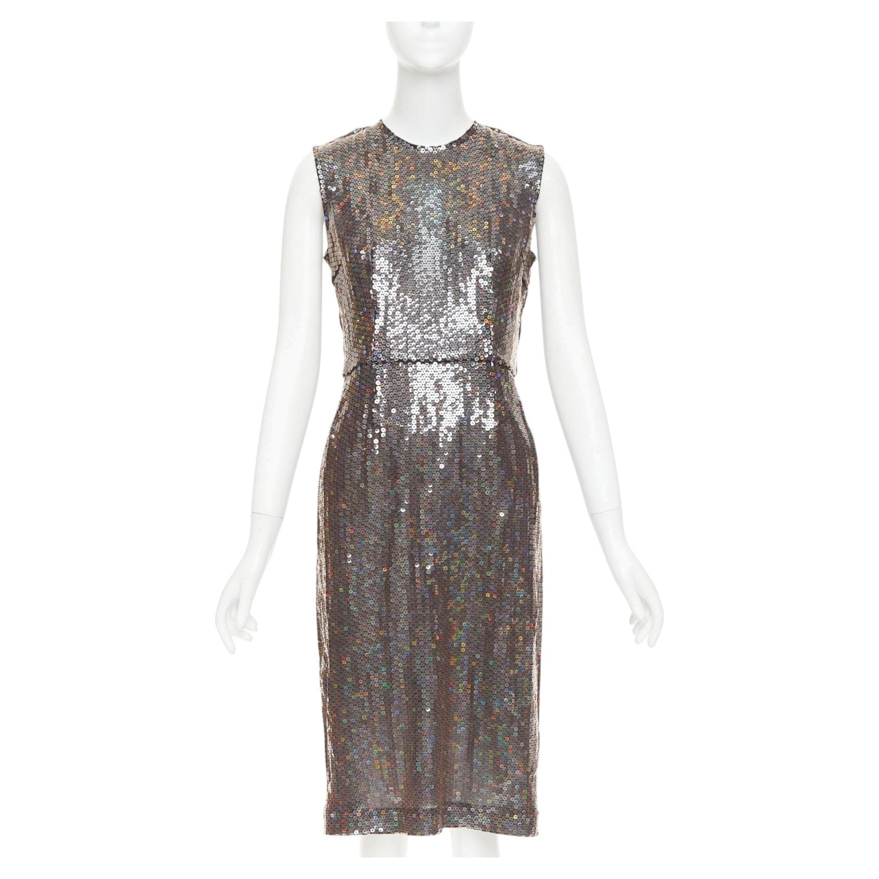 COMME DES GARCONS 1999 iridescent grey allover sequin sleeveless sheath dress S
