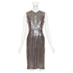 COMME DES GARCONS 1999 iridescent grey allover sequin sleeveless sheath dress S