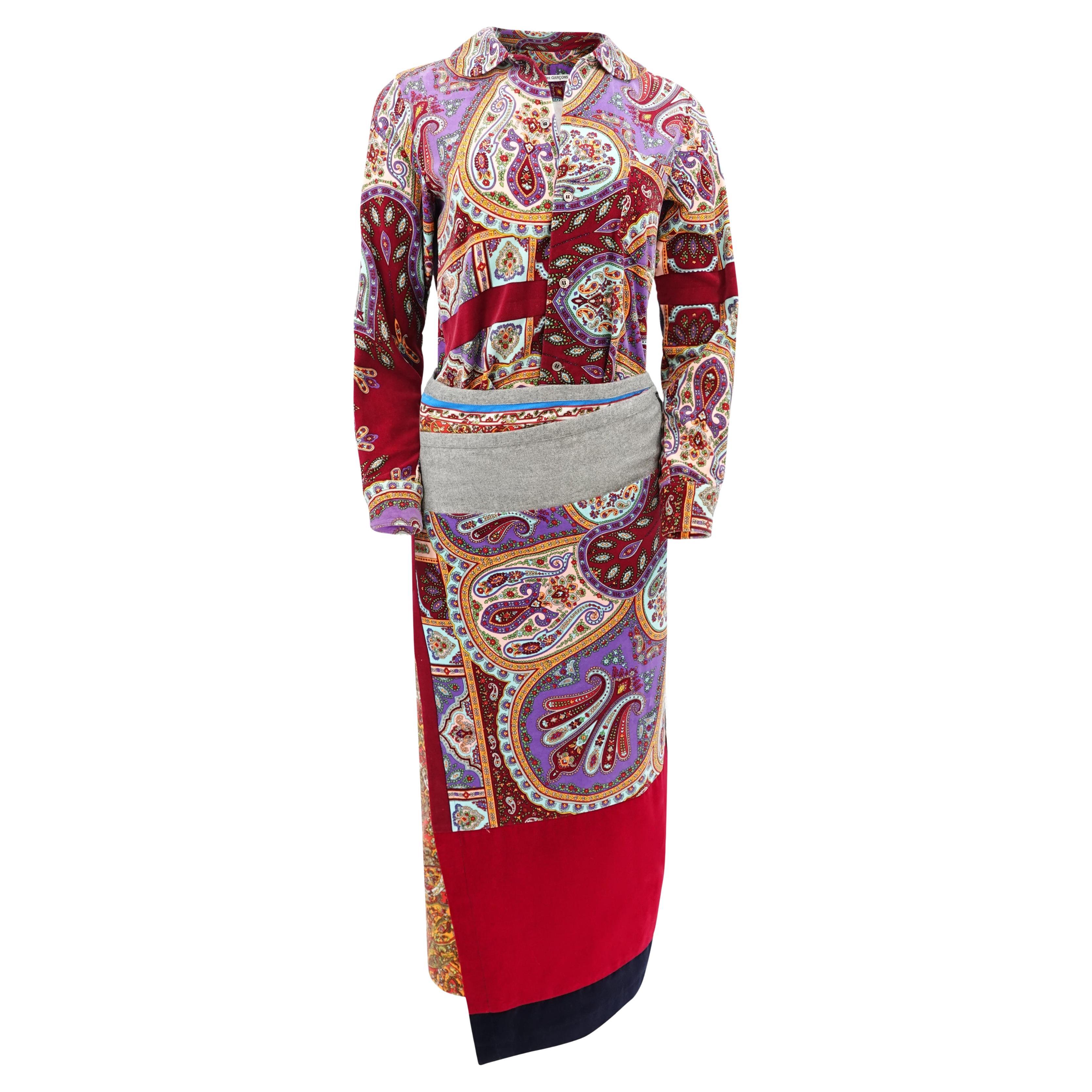Pre-owned Comme Des Garçons 1999 Vintage Velvet Paisley Wrap Skirt & Blouse Set In Brown