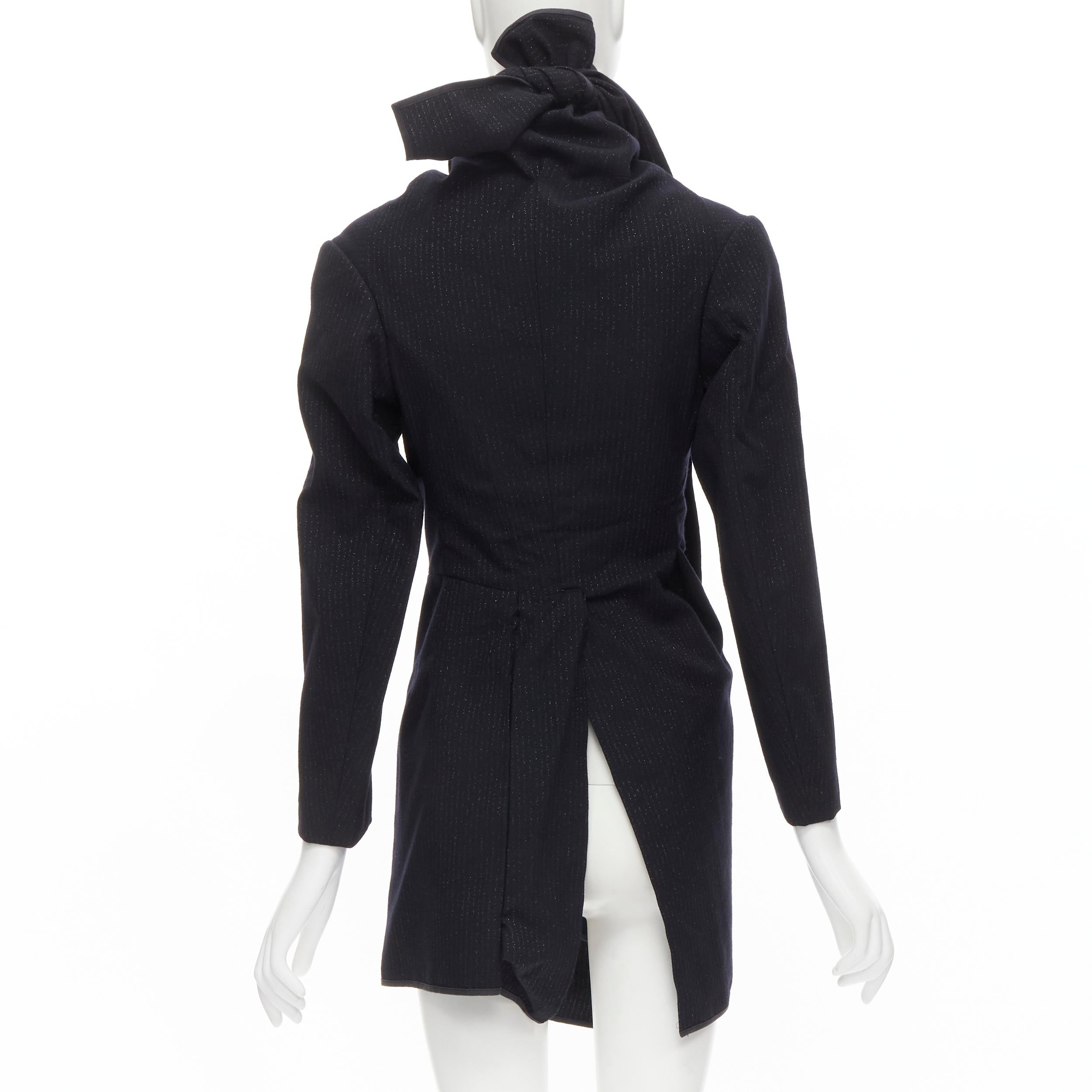 Women's COMME DES GARCONS 1999 Vintage black silver pinstripe wool wrap draped coat S For Sale