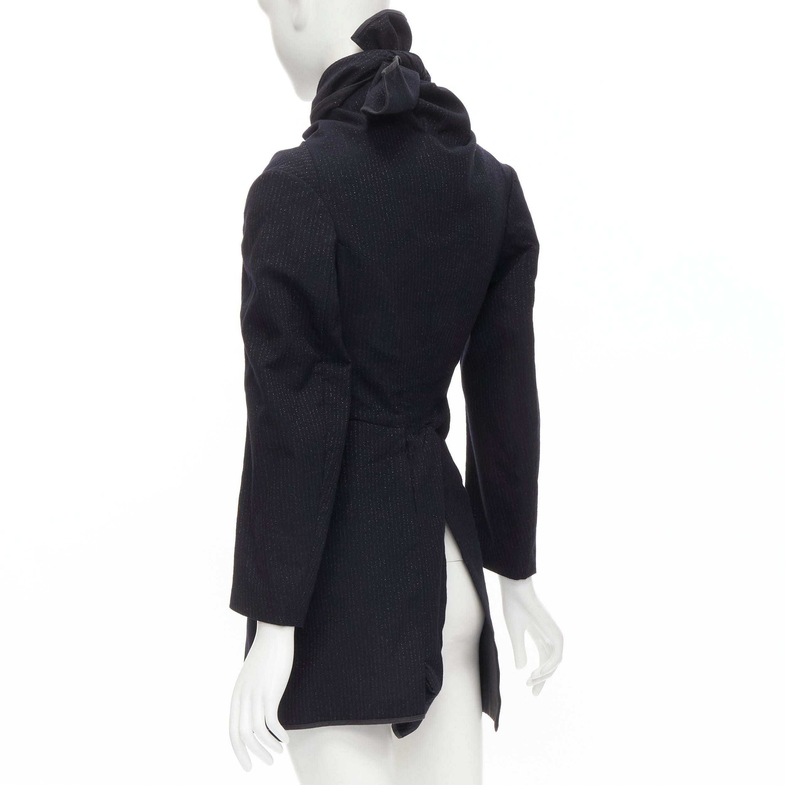 COMME DES GARCONS 1999 Vintage black silver pinstripe wool wrap draped coat S For Sale 1