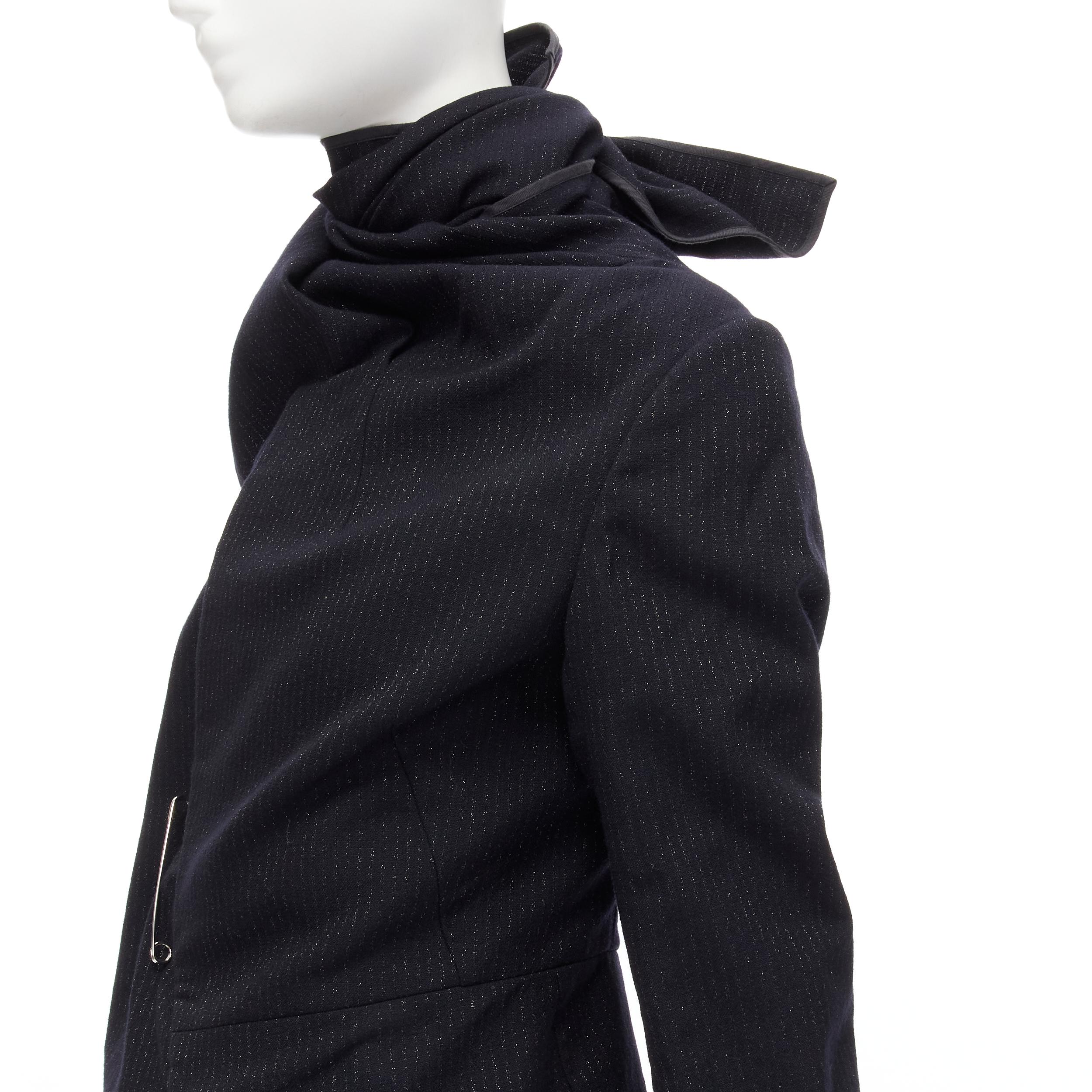 COMME DES GARCONS 1999 Vintage black silver pinstripe wool wrap draped coat S For Sale 3