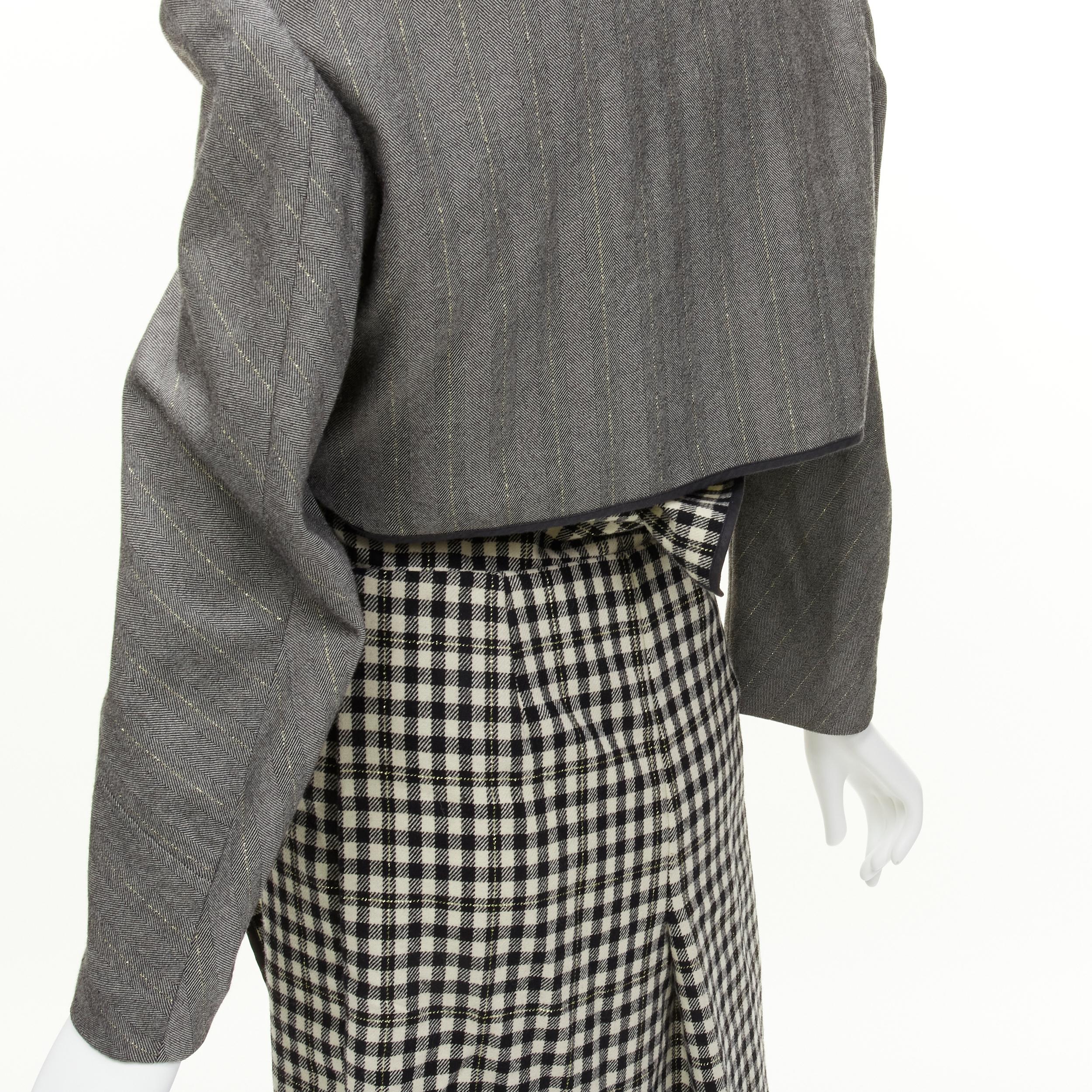 COMME DES GARCONS 1999 Vintage Runway grey wrap jacket checked skirt set For Sale 8