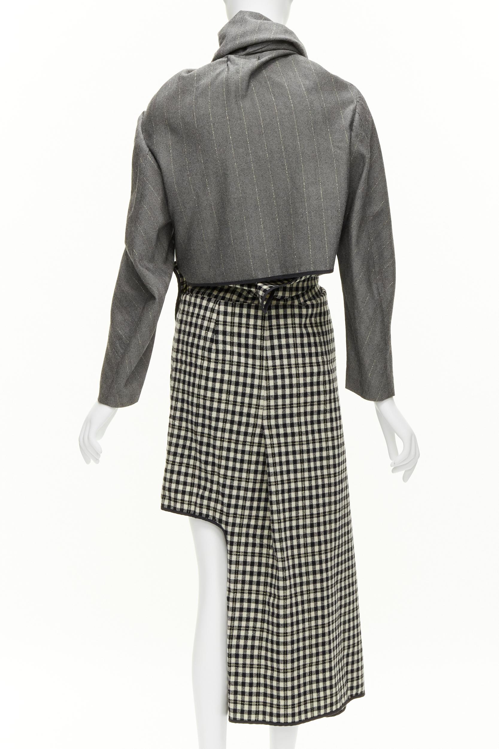 Women's COMME DES GARCONS 1999 Vintage Runway grey wrap jacket checked skirt set For Sale