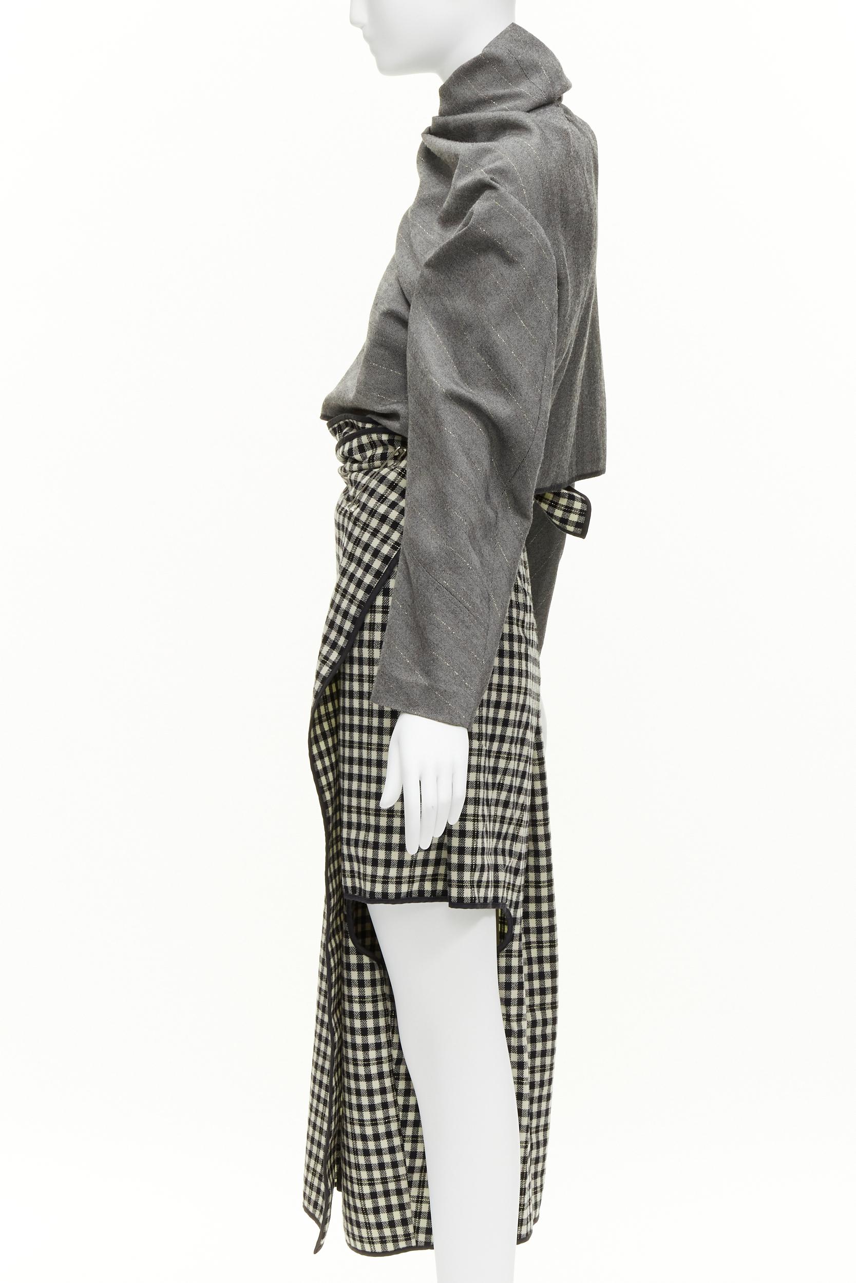 COMME DES GARCONS 1999 Vintage Runway grey wrap jacket checked skirt set For Sale 2
