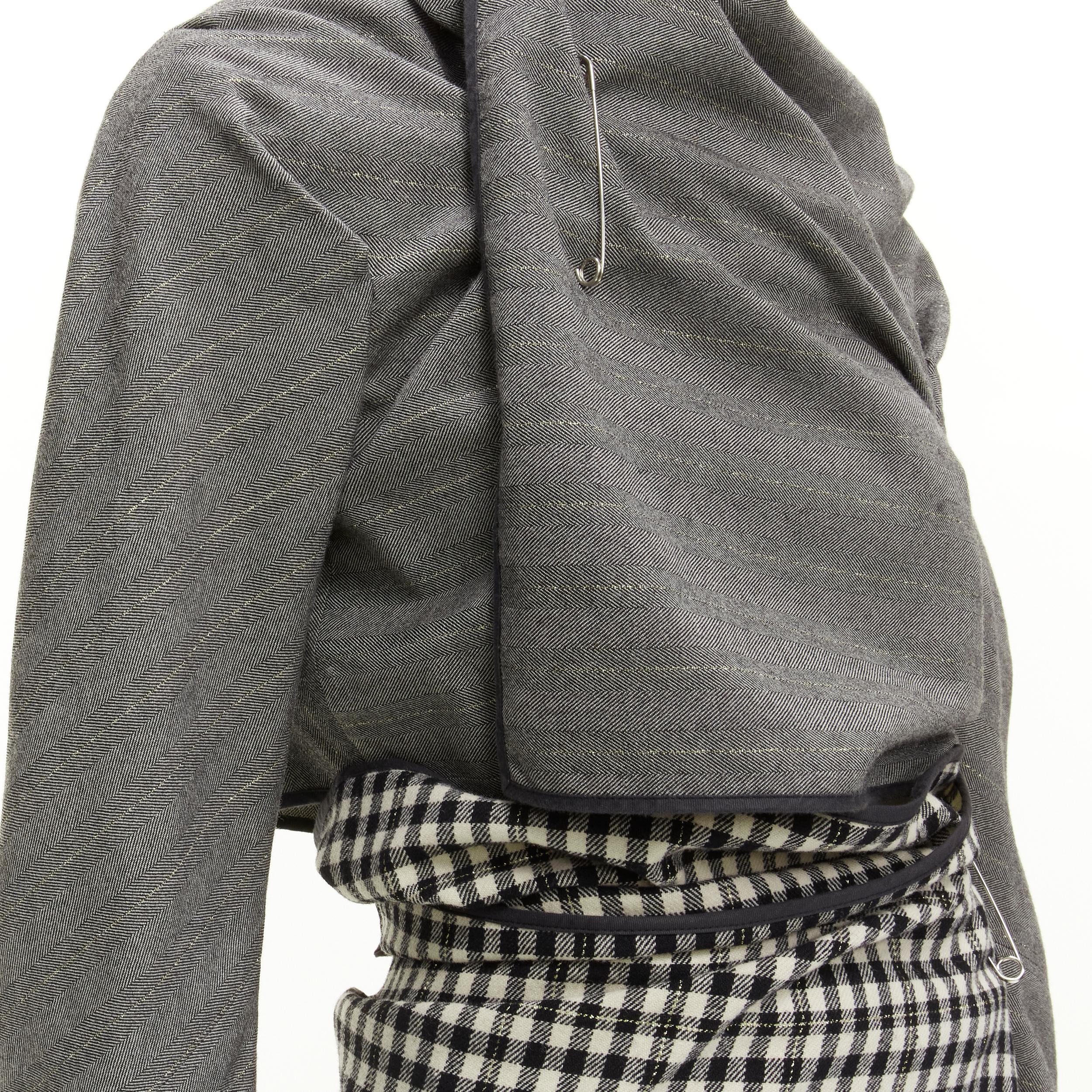COMME DES GARCONS 1999 Vintage Runway grey wrap jacket checked skirt set For Sale 5