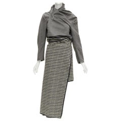 COMME DES GARCONS 1999 Vintage Runway grey wrap jacket checked skirt set