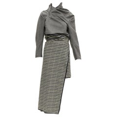 COMME DES GARCONS 1999 Vintage Runway grey wrap jacket checked skirt set