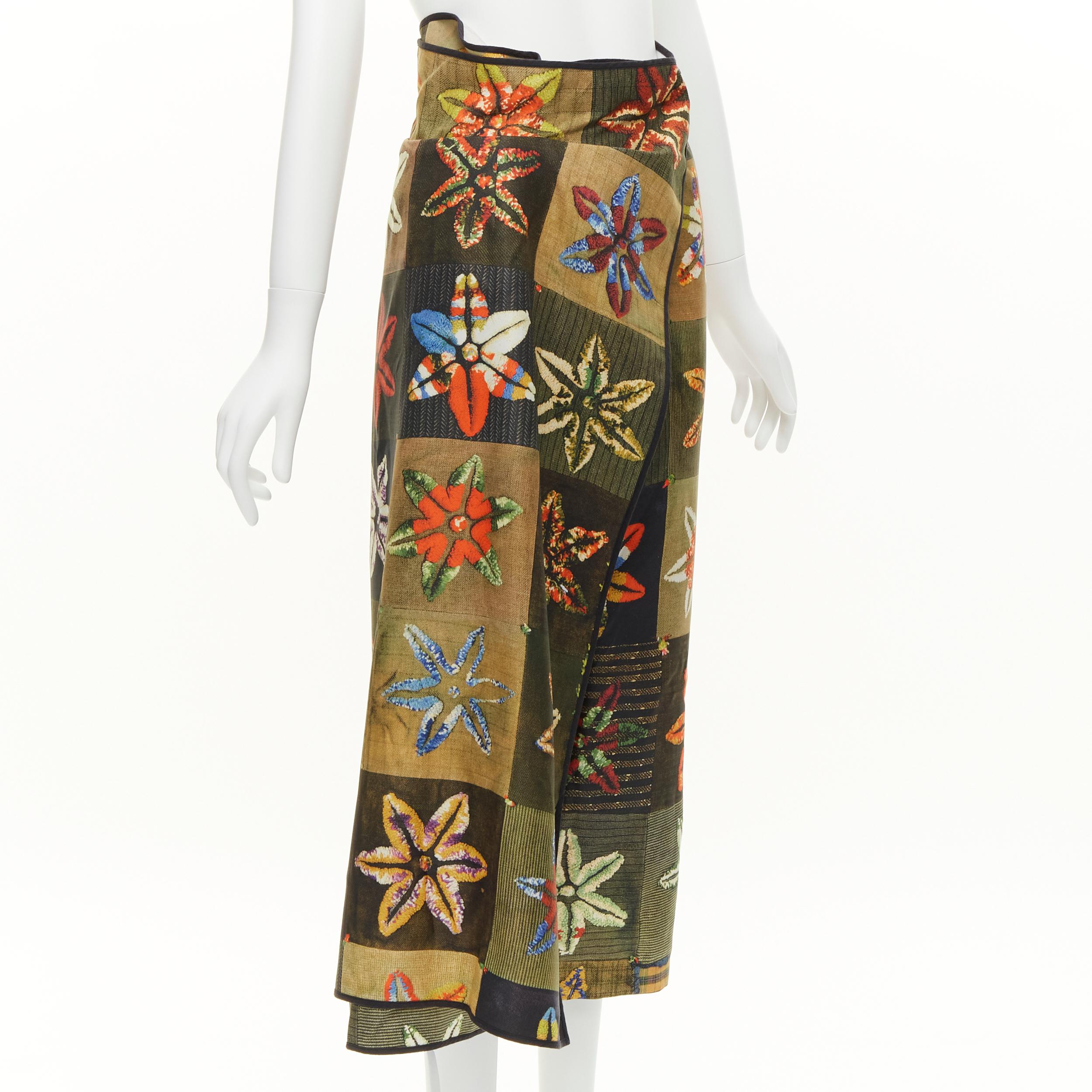 COMME DES GARCONS 1999 Vintage Runway orange  floral print wrap front pants  In Excellent Condition For Sale In Hong Kong, NT