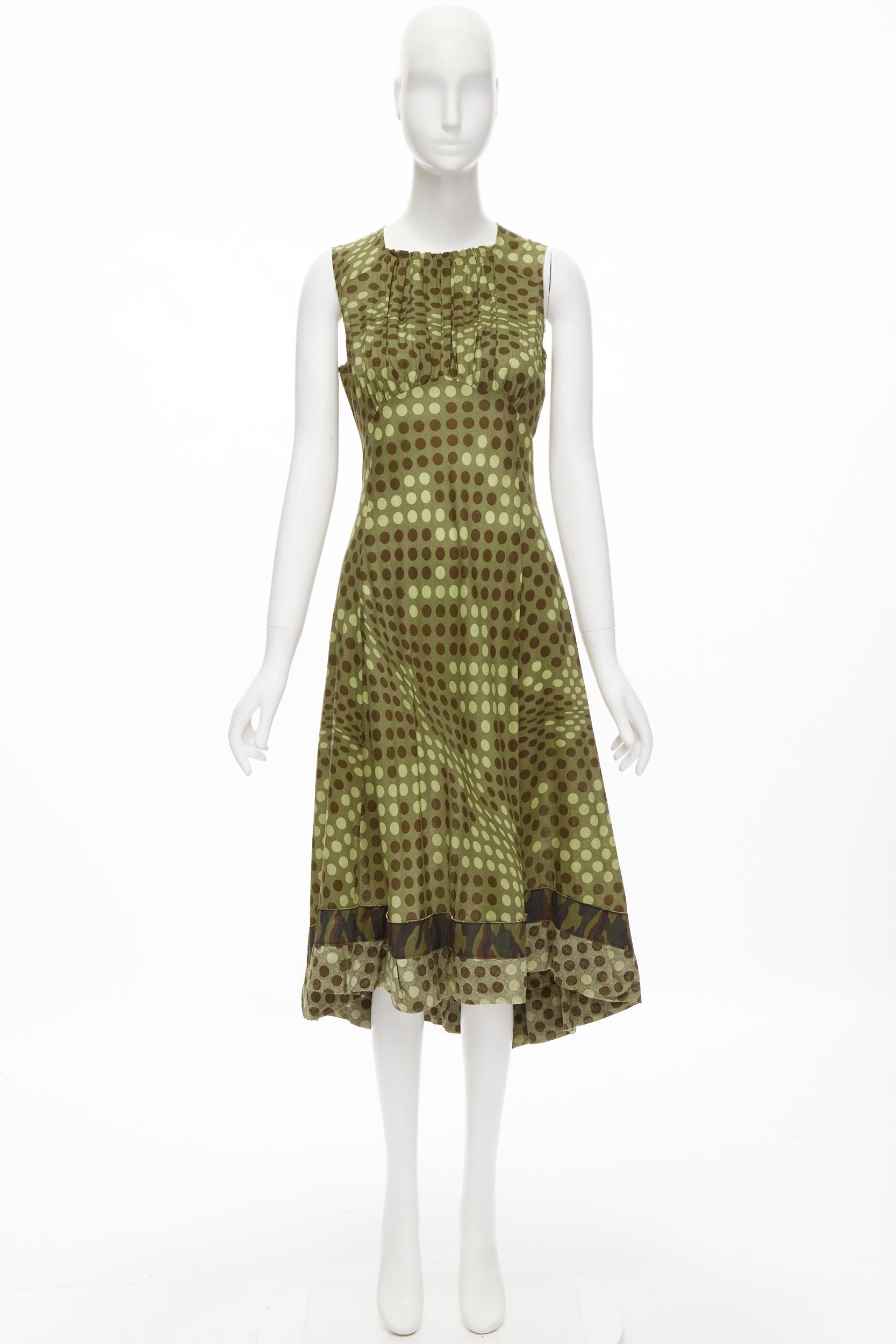 COMME DES GARCONS 2000 green polka dot cotton camouflage hem midi dress M For Sale 4