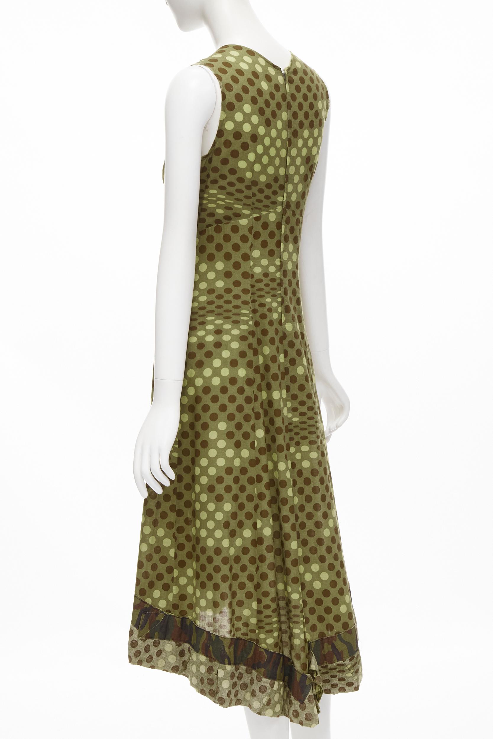 Women's COMME DES GARCONS 2000 green polka dot cotton camouflage hem midi dress M For Sale