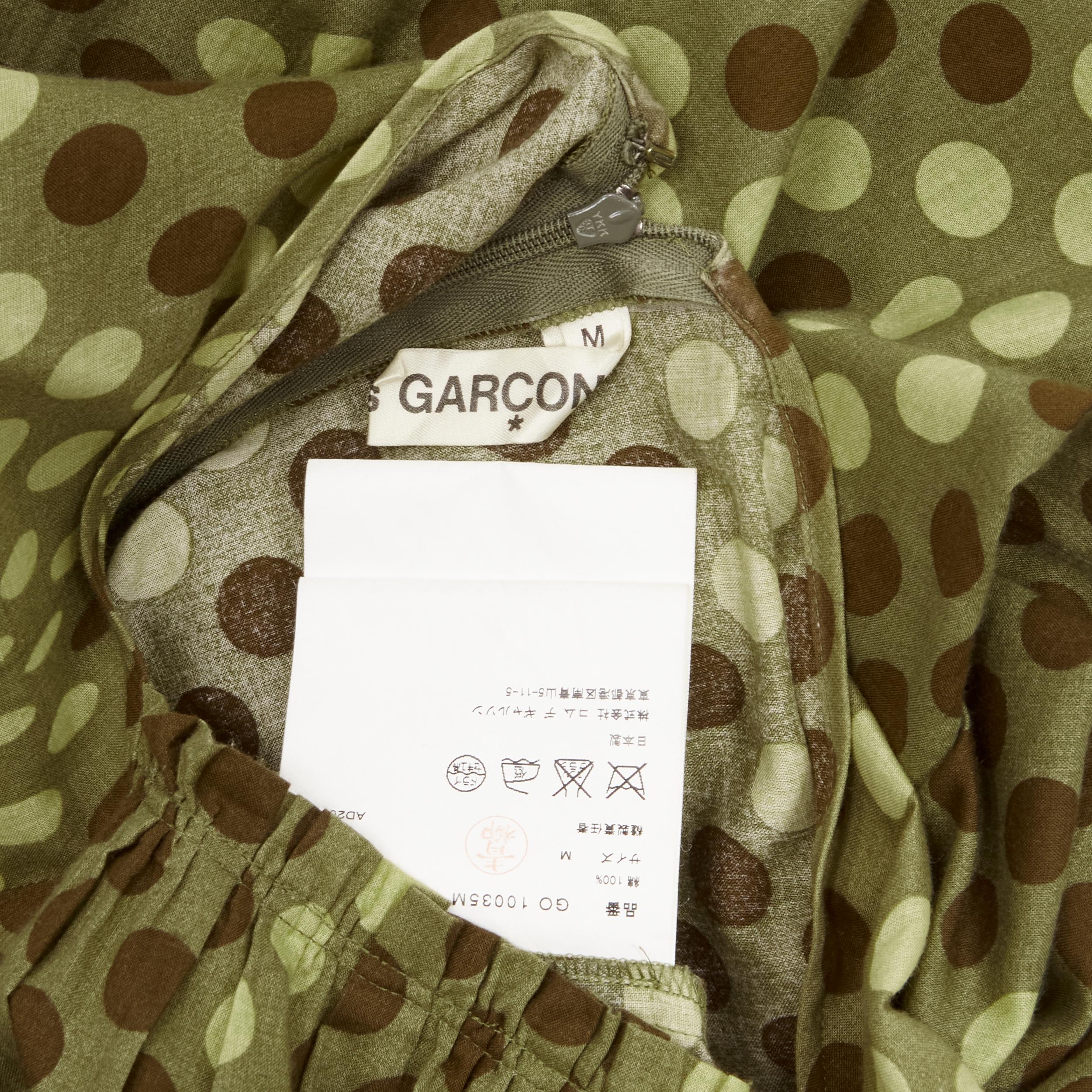 COMME DES GARCONS 2000 green polka dot cotton camouflage hem midi dress M For Sale 3