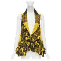 COMME DES GARCONS 2000 Punk yellow plaid raw ruffle silver chain backless vest S