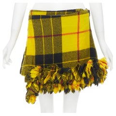 COMME DES GARCONS 2000 Punk yellow plaid ruffle hem buckle wrap mini skirt S