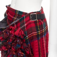 COMME DES GARCONS 2000 red plaid tartan check ruffle draped wrap skirt kilt S