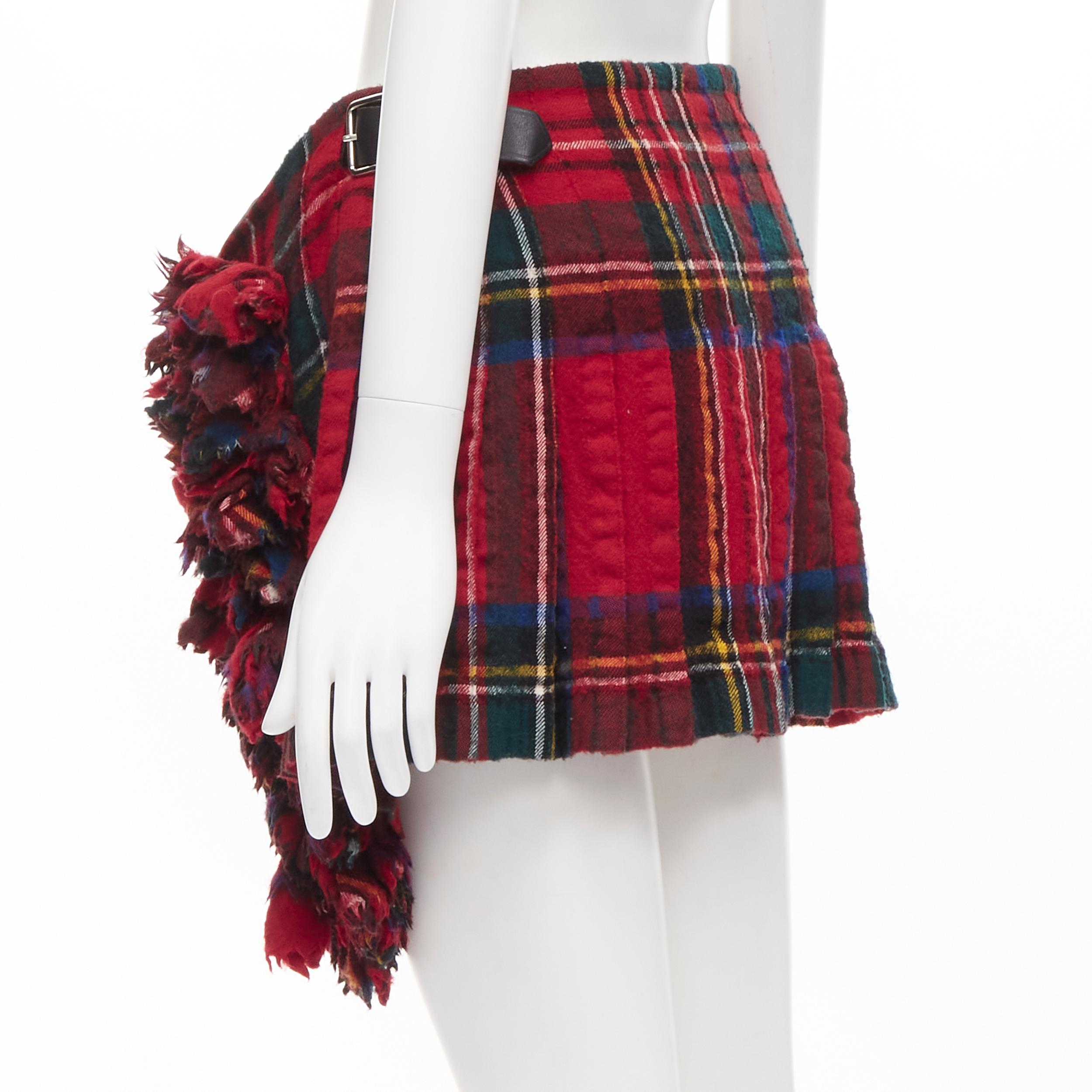 COMME DES GARCONS 2000 red plaid tartan check ruffle draped wrap skirt kilt S 1