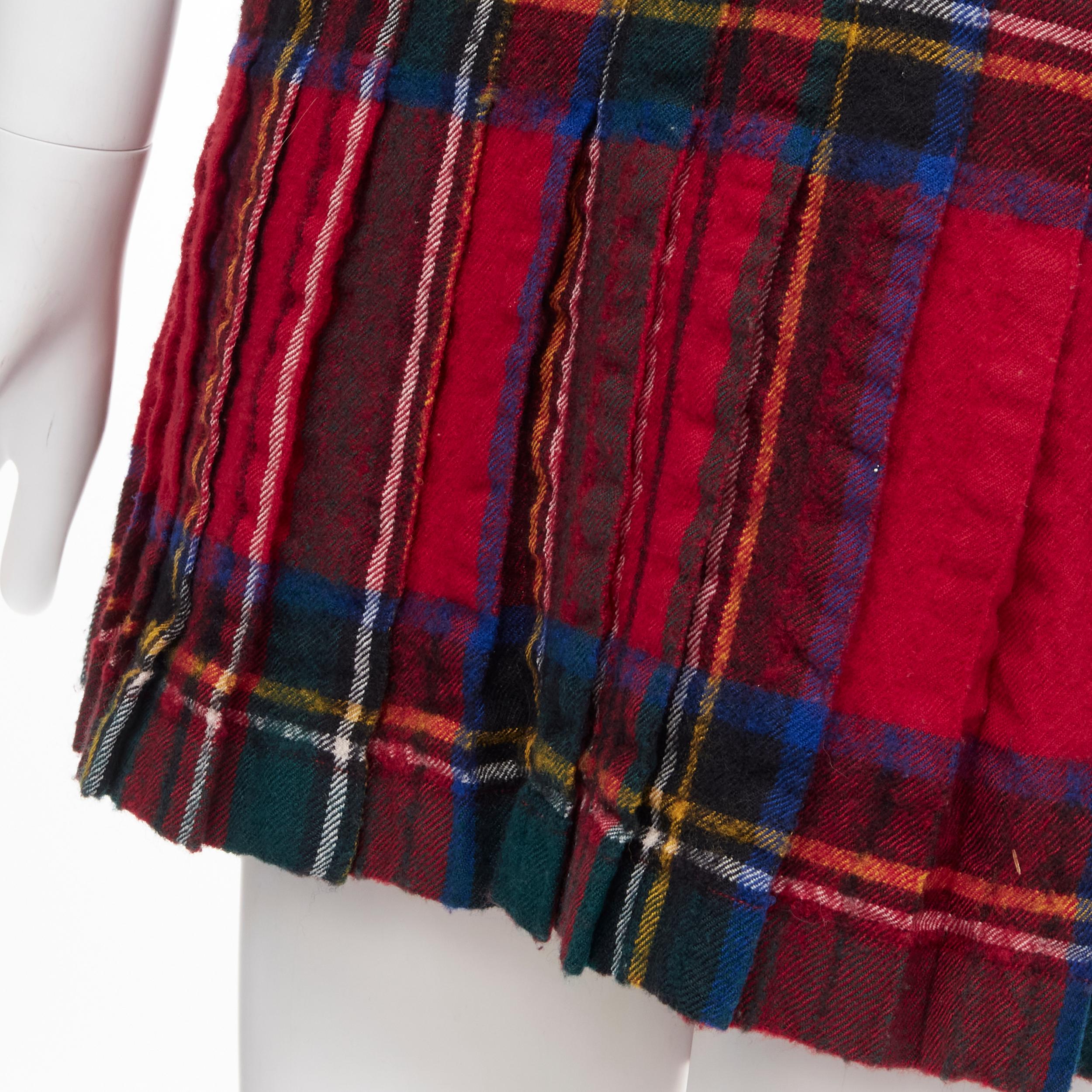 COMME DES GARCONS 2000 red plaid tartan check ruffle draped wrap skirt kilt S 4