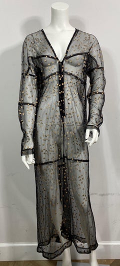 Comme des Garçons 2000’s Black and Gold Polka Dot Sheer Long Dress-Size Small