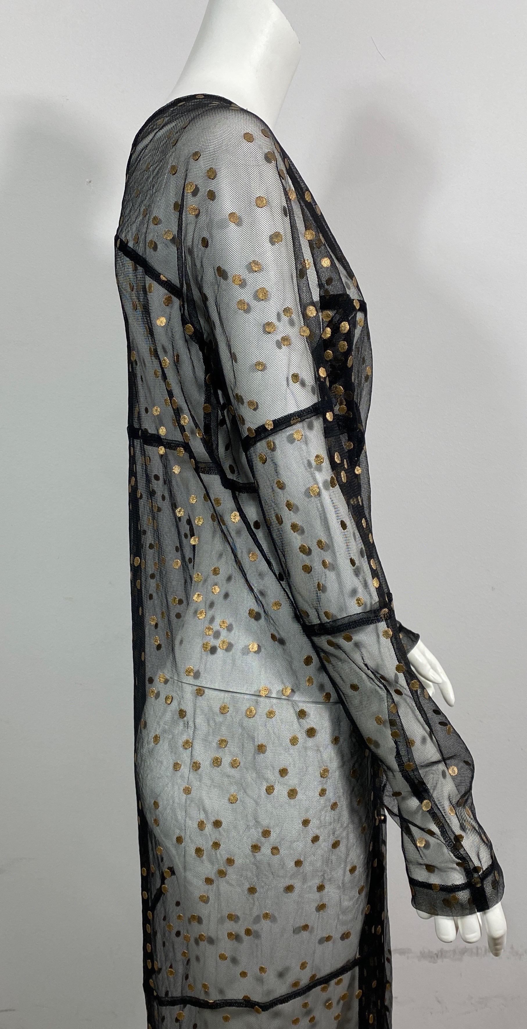 Comme des Garçons 2000’s Black and Gold Polka Dot Sheer Long Dress-Size Small For Sale 3