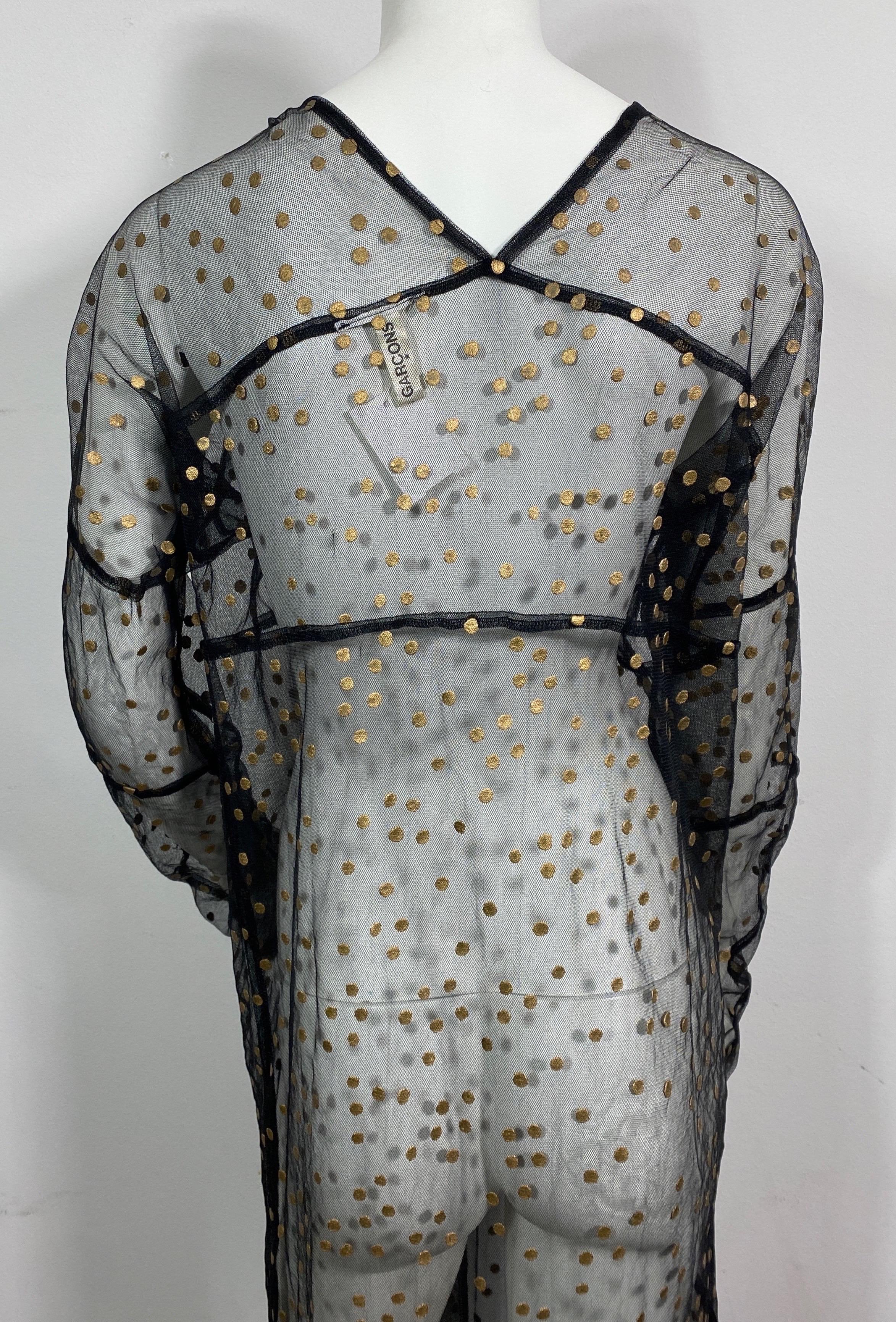 Comme des Garçons 2000’s Black and Gold Polka Dot Sheer Long Dress-Size Small For Sale 5