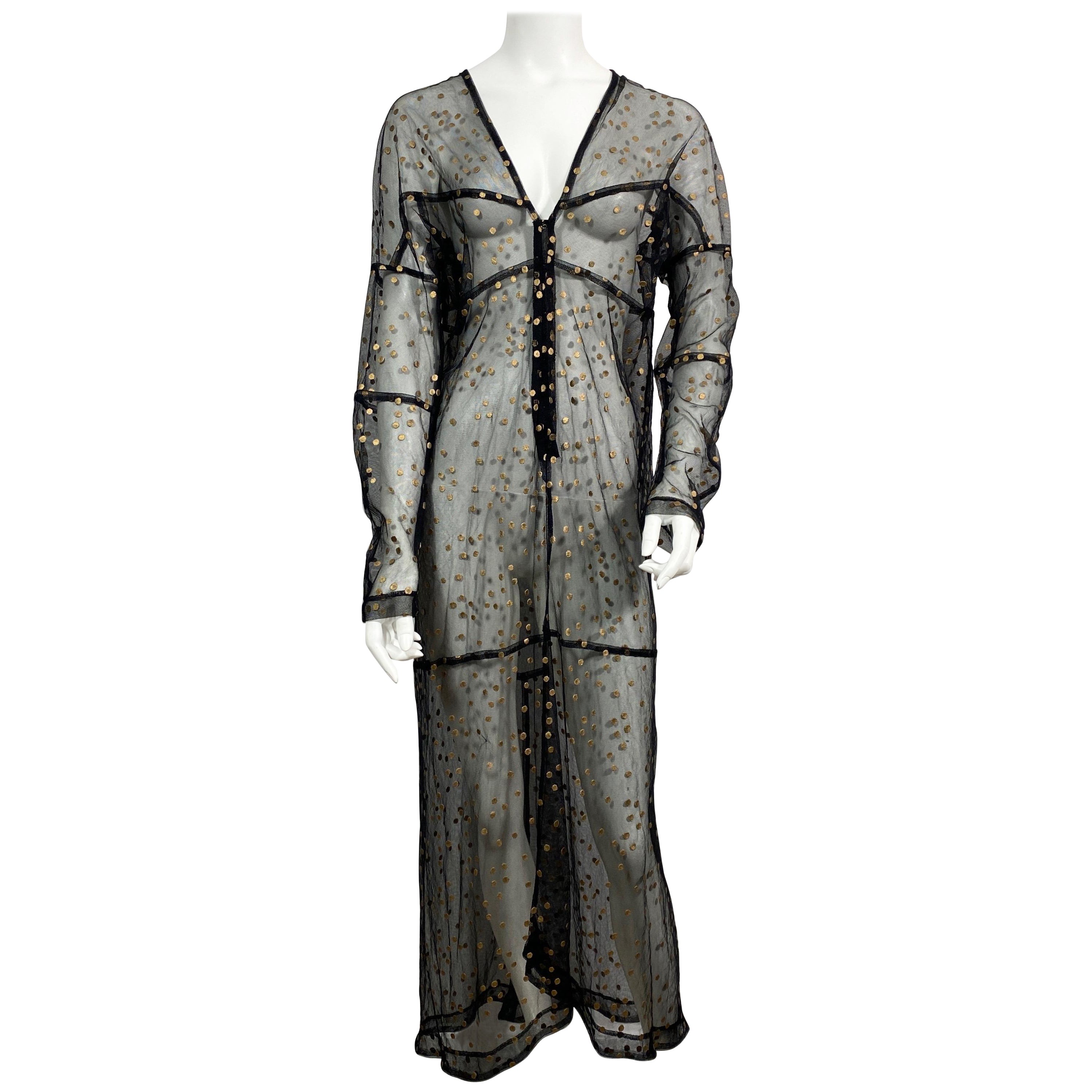 Comme des Garçons 2000 - Vestito lungo trasparente a pois oro e nero - Taglia piccola