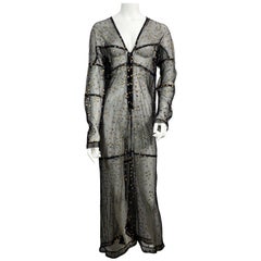 Comme des Garçons 2000’s Black and Gold Polka Dot Sheer Long Dress-Size Small