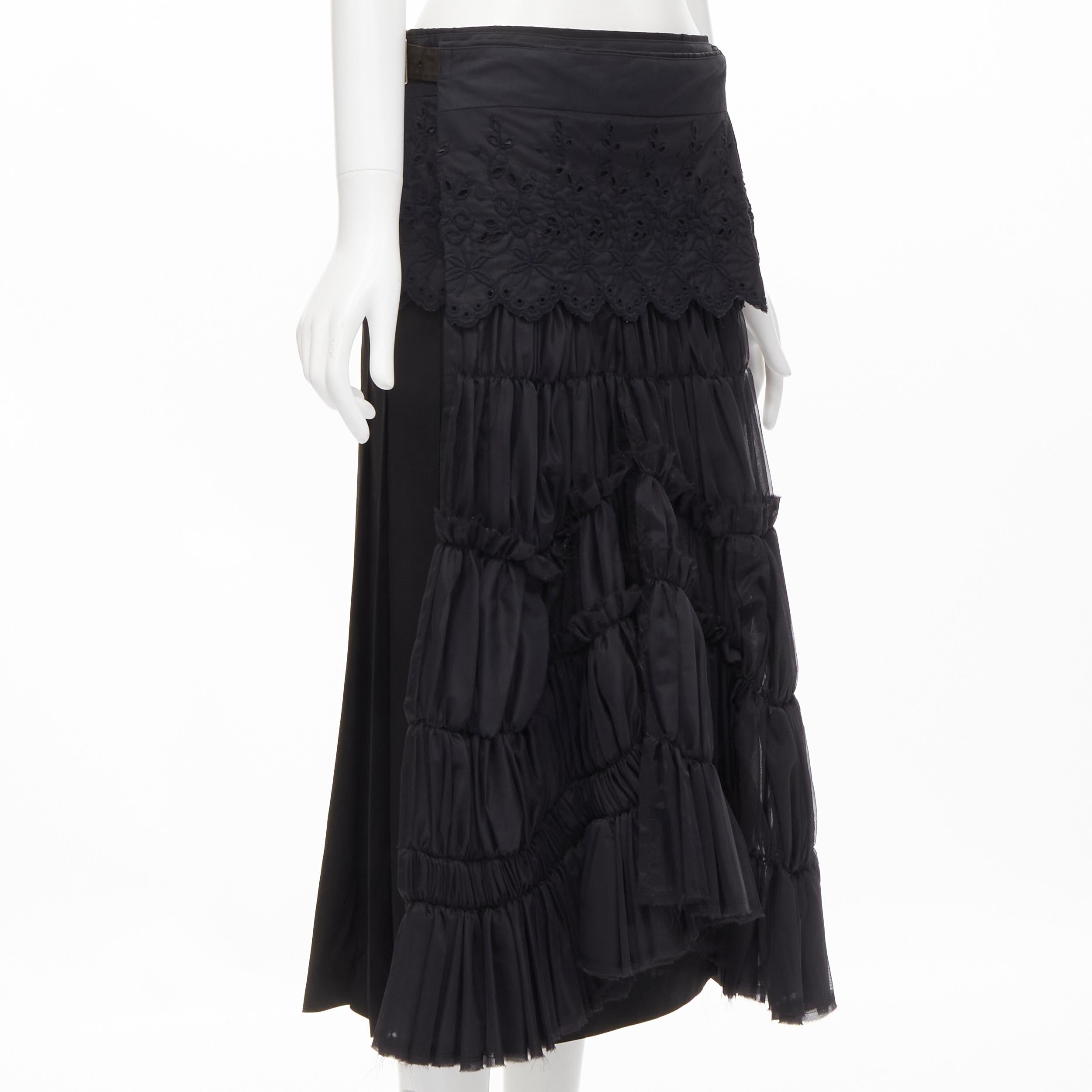COMME DES GARCONS 2001 black floral embroidery anglais shirred pleated ...
