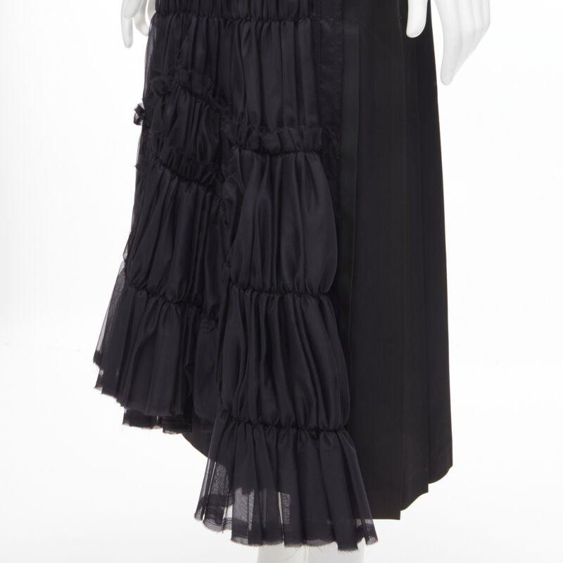 COMME DES GARCONS 2001 black floral embroidery anglais shirred pleated skirt S 3