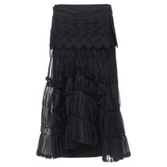 COMME DES GARCONS 2001 black floral embroidery anglais shirred pleated skirt S